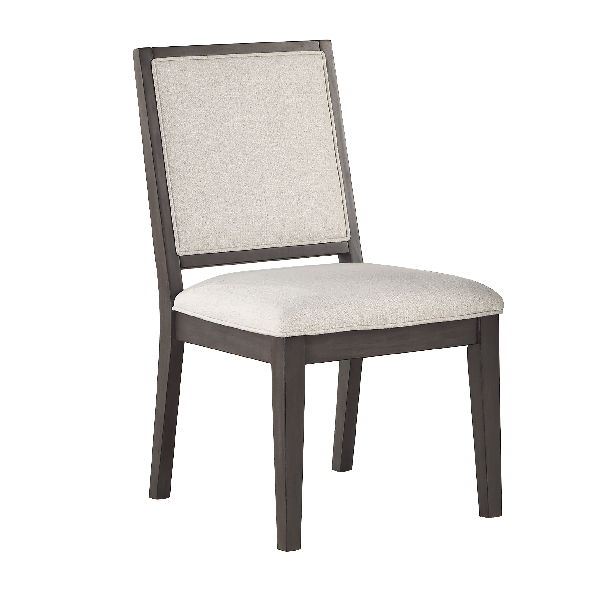 Beige Linen Upholstered Side Chair with Wood Frame