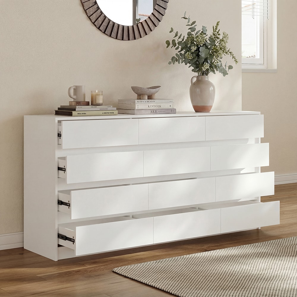 12-Drawer Dresser with Handleless Fronts Triple-Section Slides and Anti ...