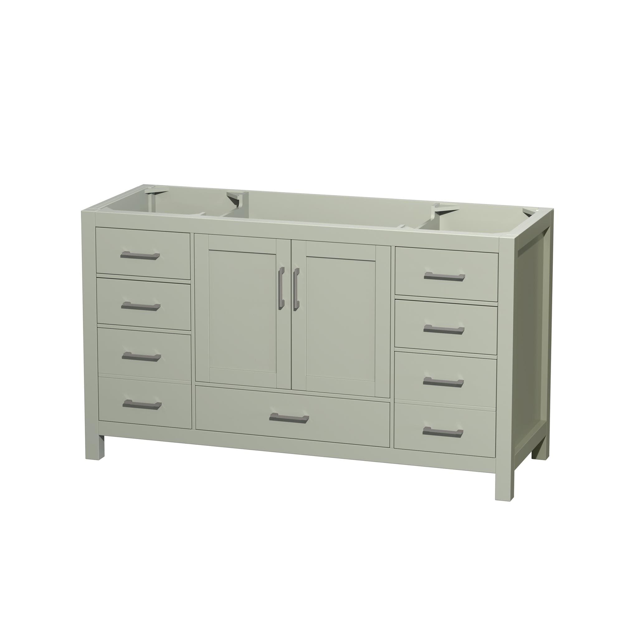 Wyndham Collection WCS141460SLGCXSXXMXX Sheffield 60-in Light Green Bathroom Vanity Base Cabinet without Top