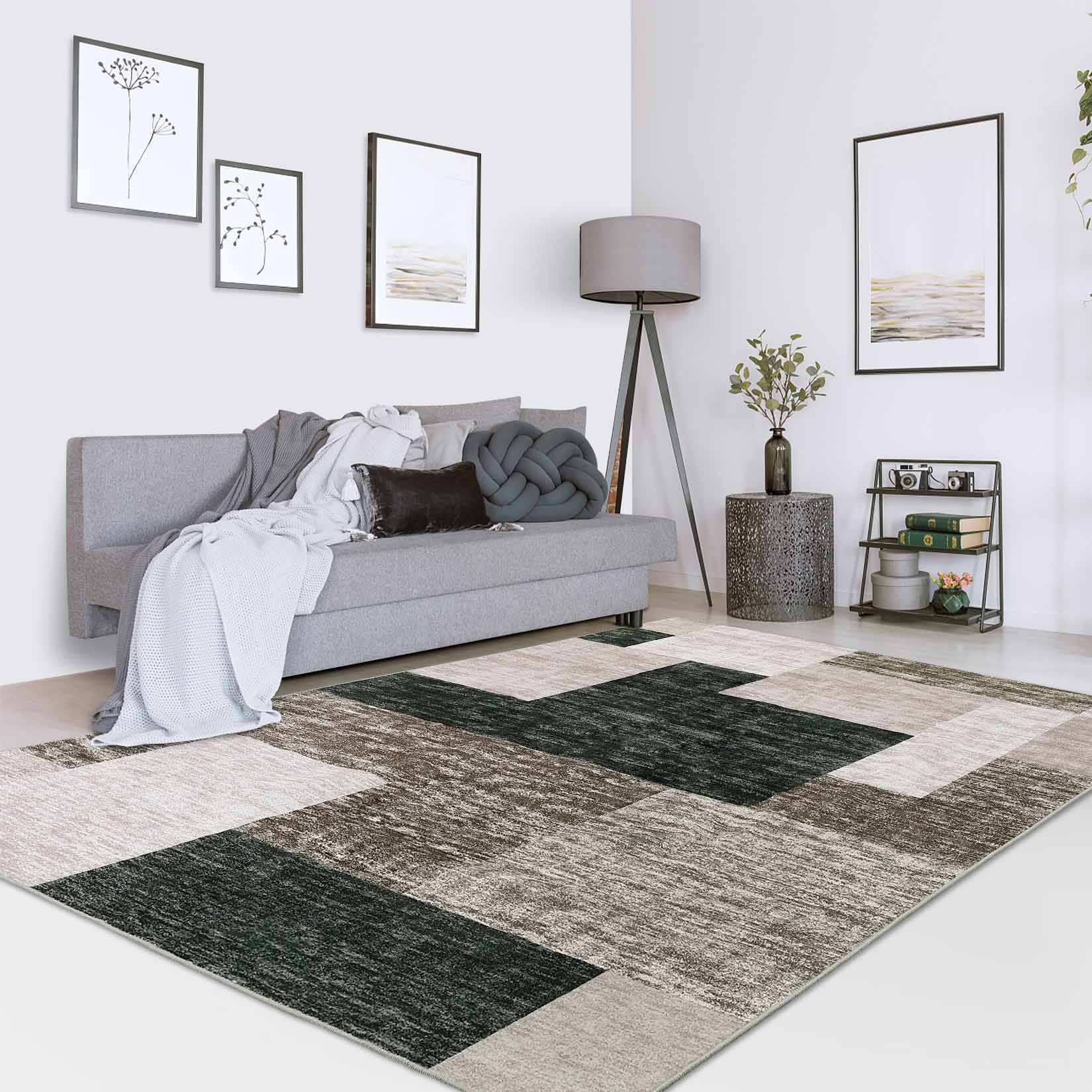Contemporary Geometric Machine Made Brown Orange Rug 5' x 8'