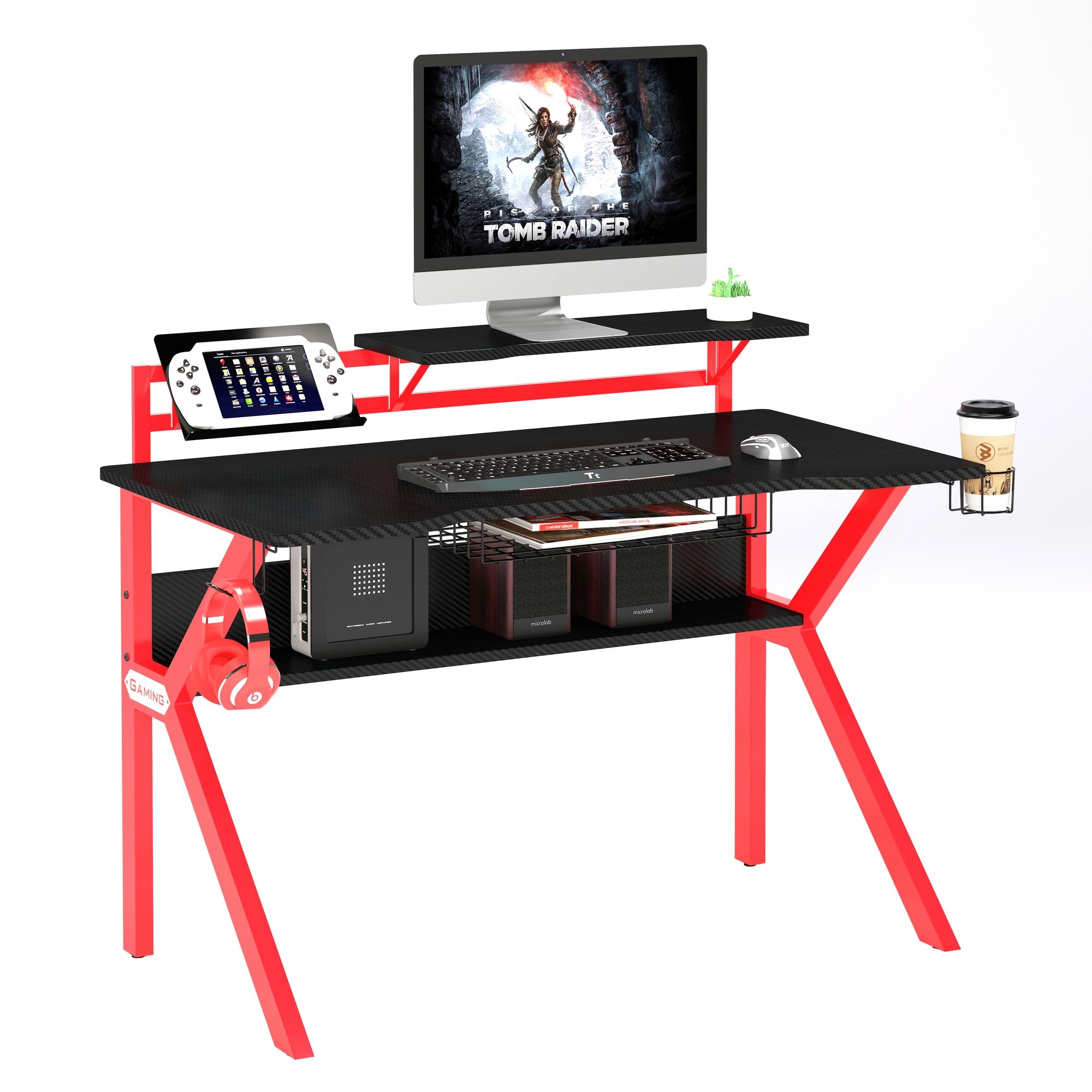 San Diego 57 in. Red and Black Multi Gaming Table with Elevated