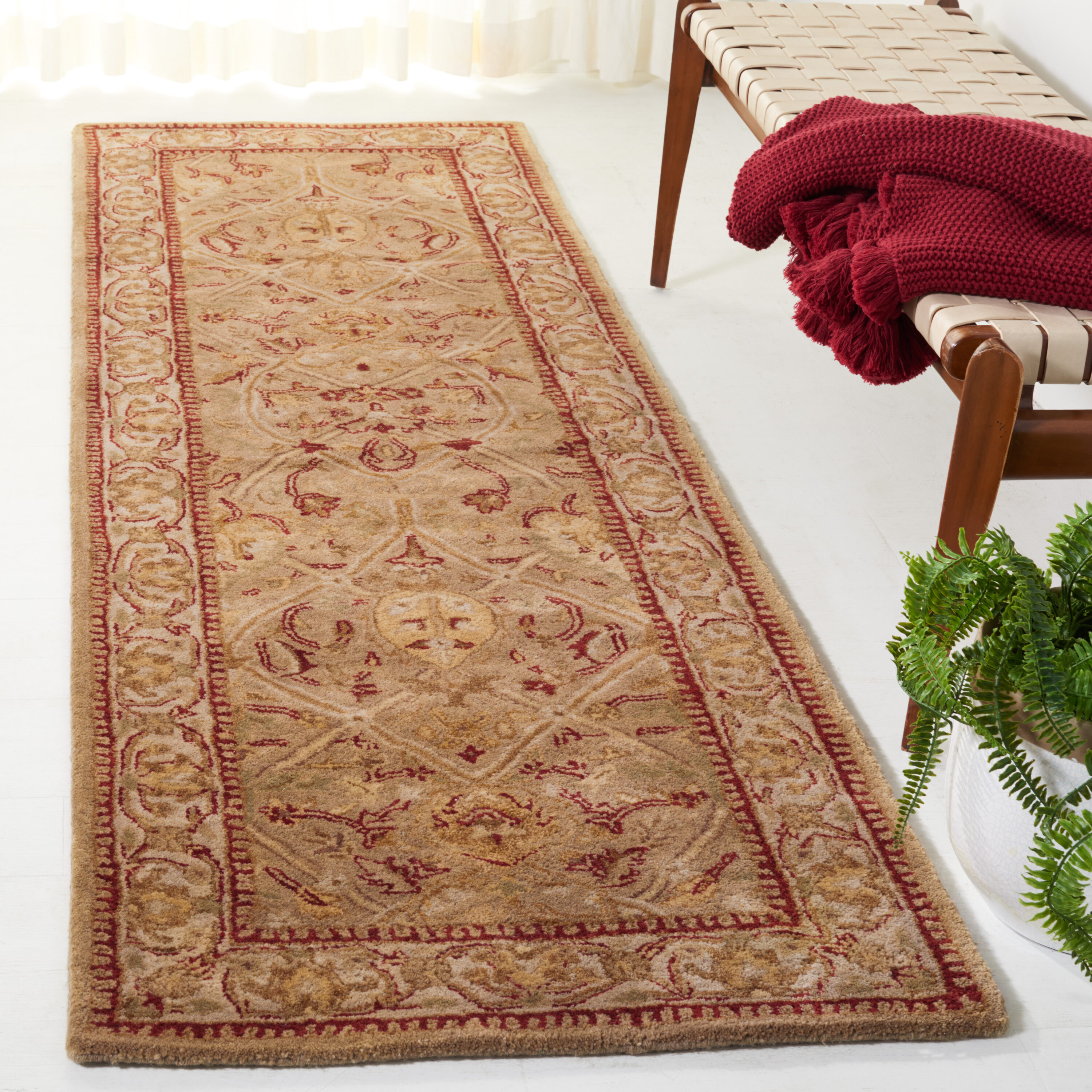  Pl819 Moss/Beige Traditional 2ft-6in x 22ft Oversized Rug