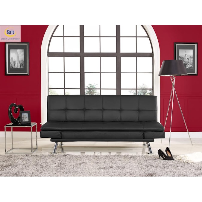 Serta Black Faux Leather Sofa Bed In, Black Leather Sofa Beds