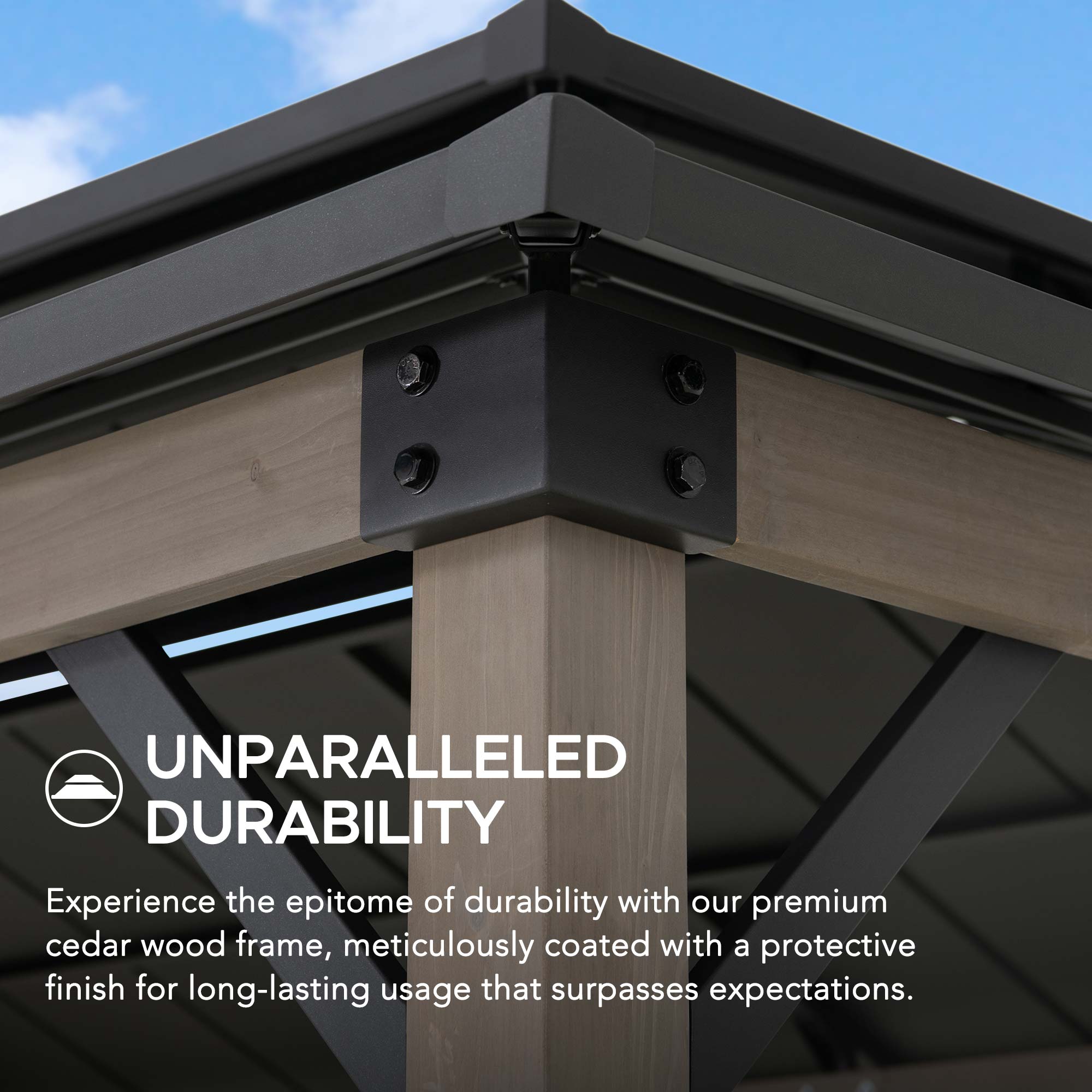 Sunjoy 8 x 12 ft Black Cedar and Steel Grill Gazebo