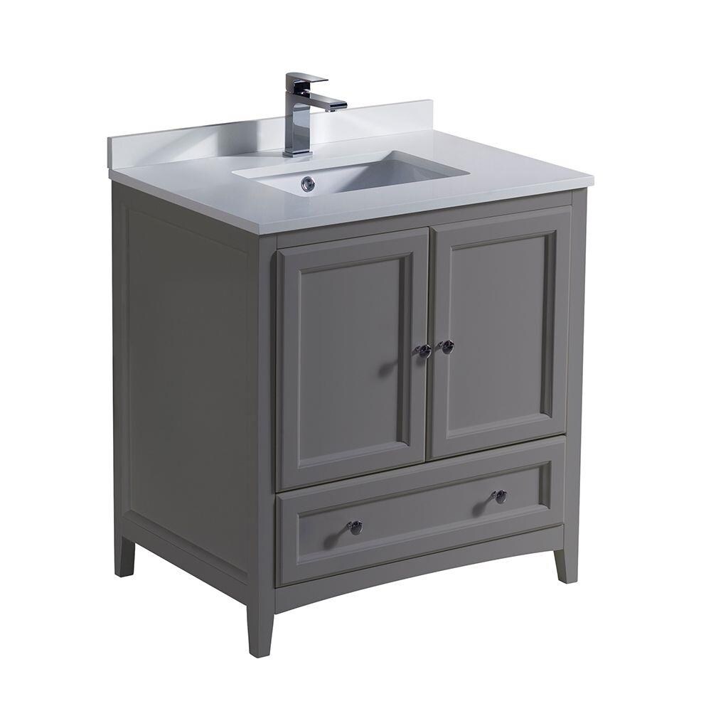 Country Elegance 30" Freestanding Vanity with Quartz Top in Gray