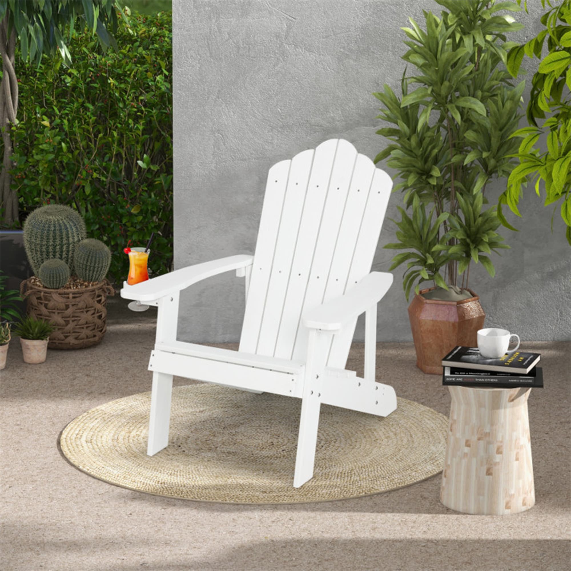 BABOOM BOM-10983WH-CO Outdoor Adirondack Chair White Stationary Adirondack Chair with Slat Seat