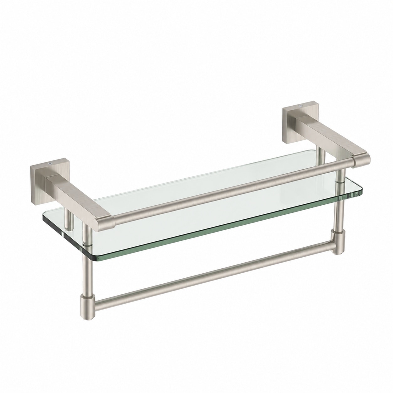 Aoibox  16 in Extra Thick Tempered Glass Bathroom Shelf with Towel Bar Brushed Nickel Wall Mounted 1 Shelf