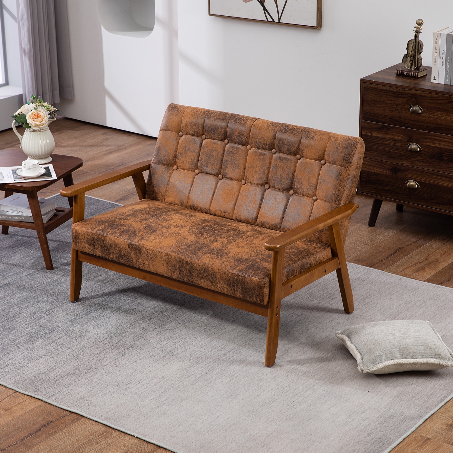Mondawe MO-CM51877 44.88-in Rustic Coffee Microfiber Loveseat