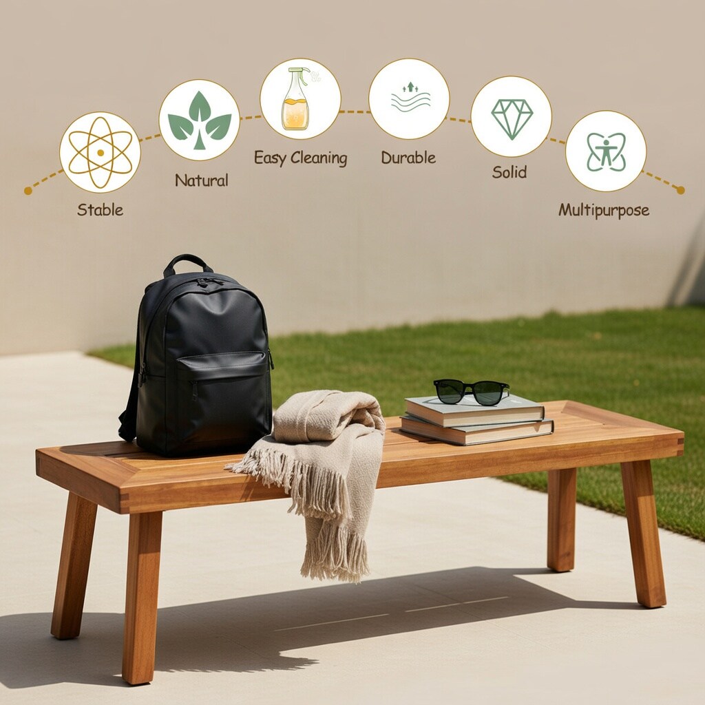 VERYKE 2-Pack Outdoor Acacia Wood Dining Benches with Steel Frame Rust ...