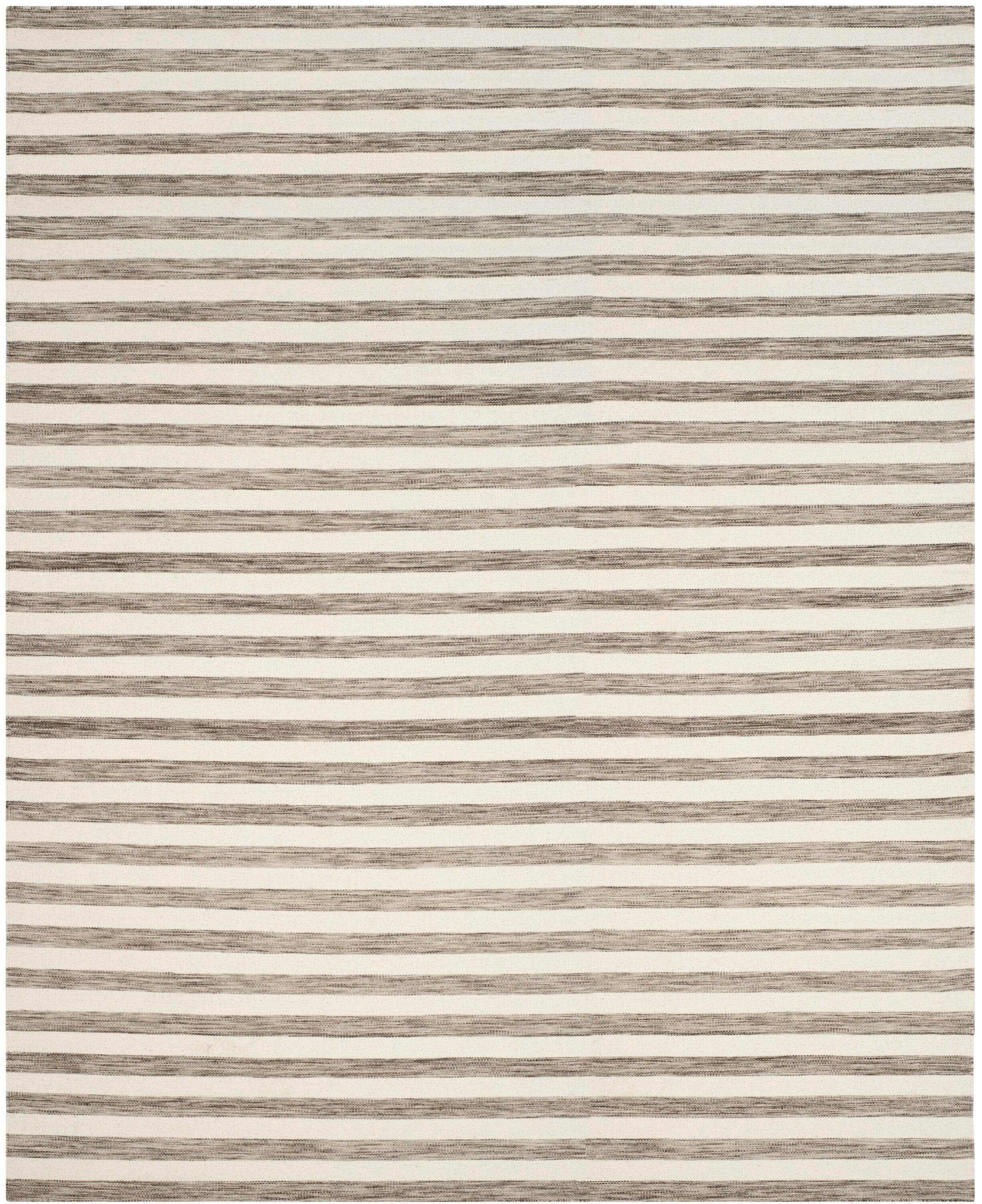Safavieh DHU575E-6 Dhurries Piaze 6 x 9 (ft) Wool Brown/Ivory Rectangular Indoor Stripe Farmhouse/Cottage Area rug