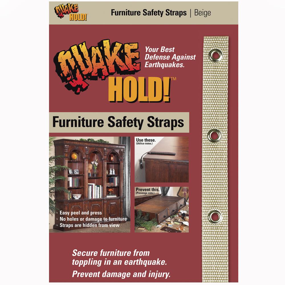 QuakeHOLD! Secure Your Furniture with Beige Furniture Safety Straps, Self-Adhesive Nylon Straps, Easy Installation, Prevent Tip/Fall