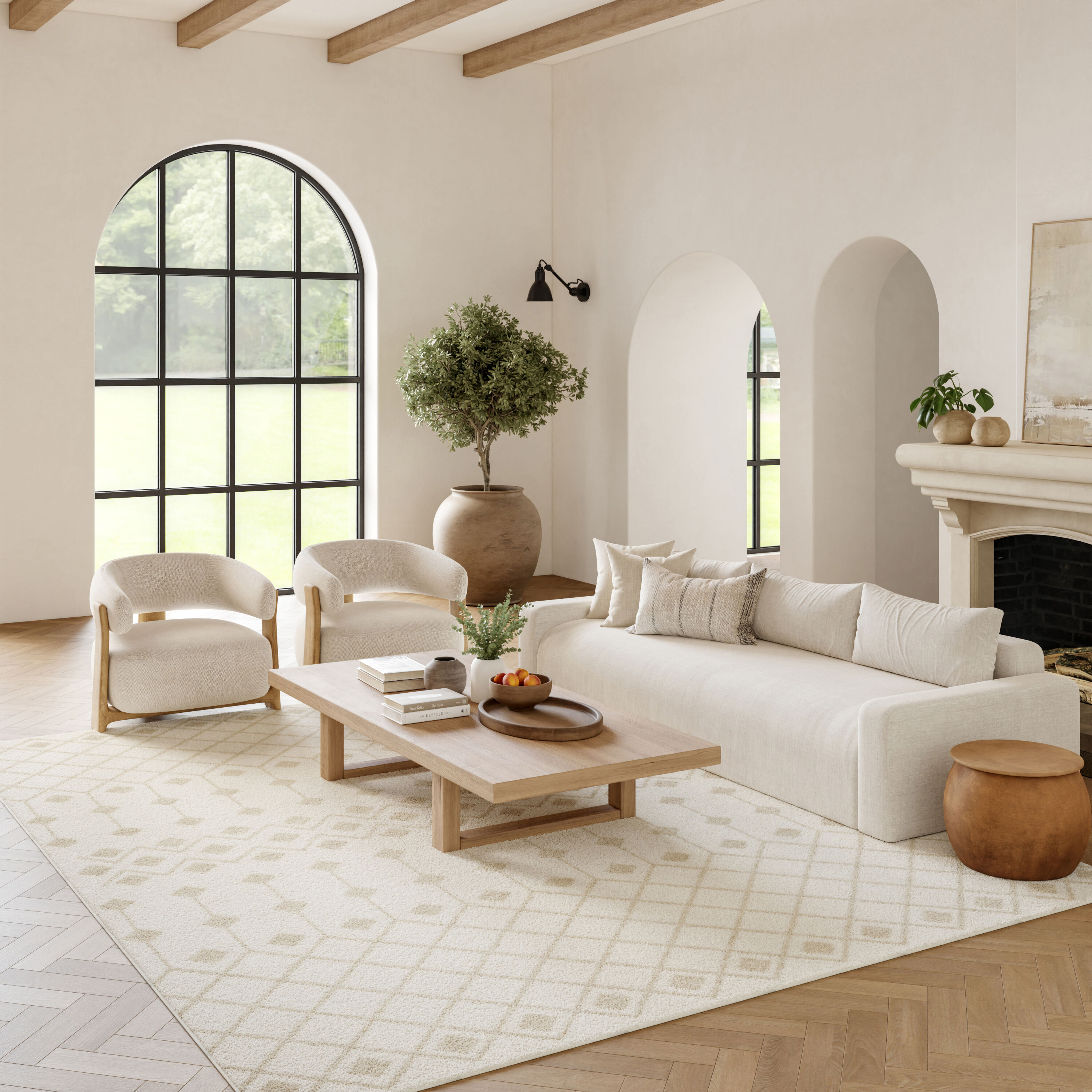 Nourison Home 099446936004 8 x 10 (ft) Loomed Ivory Beige Rectangular Indoor Trellis Farmhouse/Cottage Area rug