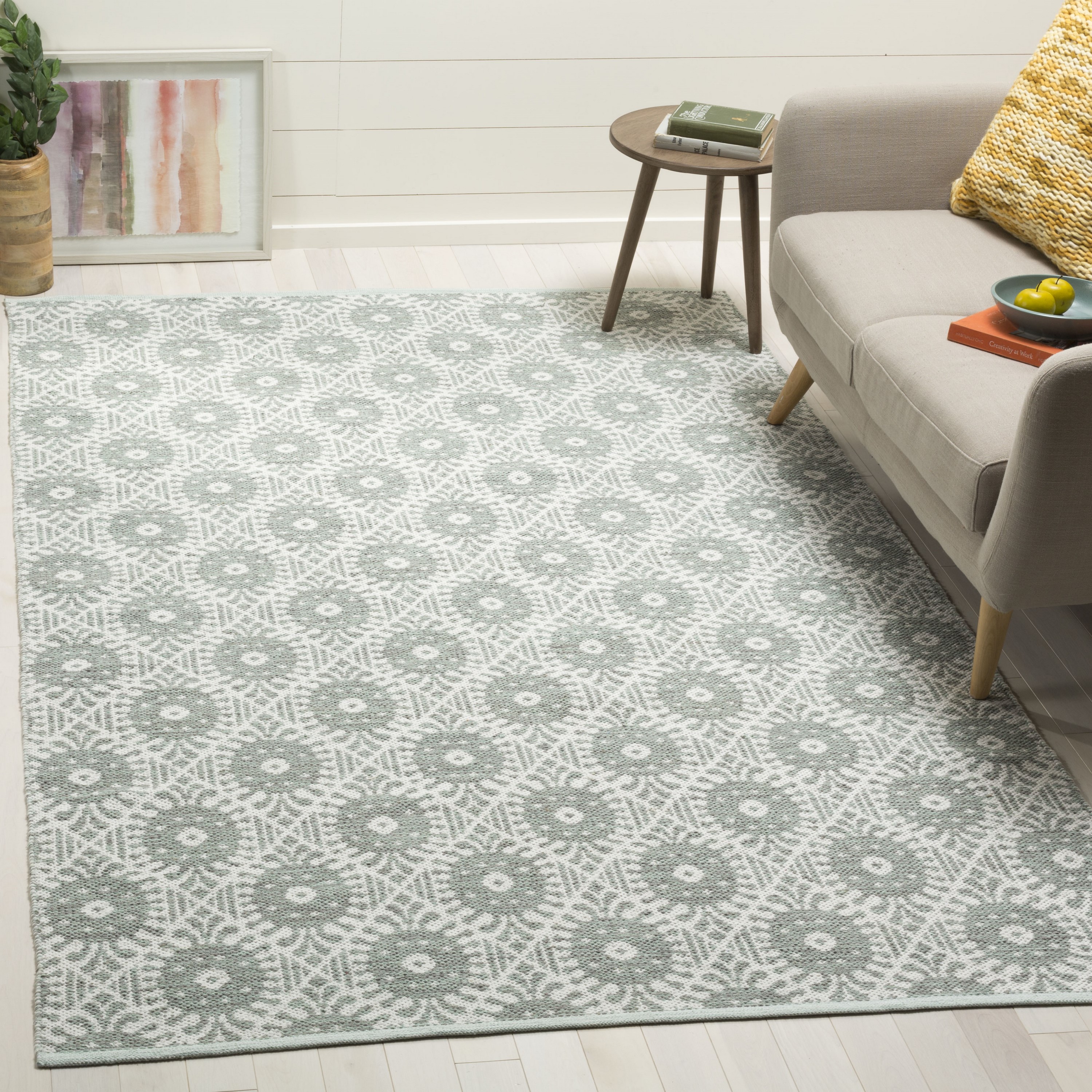 Safavieh MTK612G-3 Montauk Carmi 3 x 5 (ft) Cotton Light Green/Ivory Rectangular Indoor Abstract Coastal Throw rug