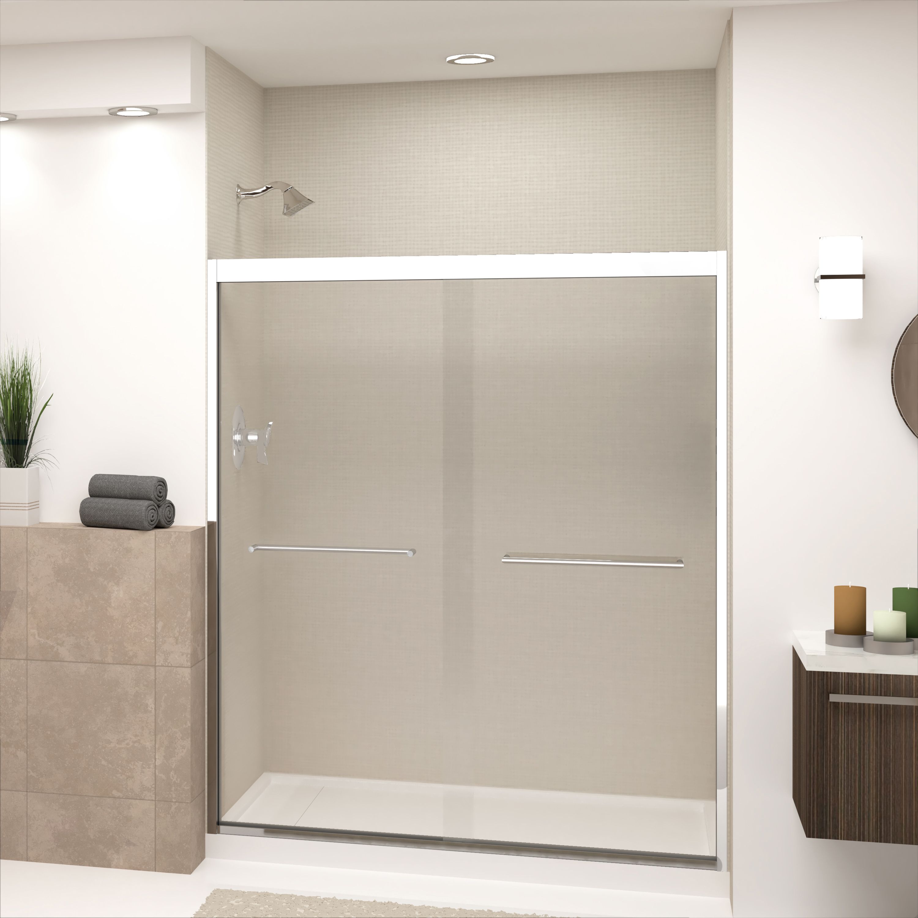 Transolid FBPT607008C-T-PC Frederick Polished Chrome 57-3/4-in to 59-in x 70-in Semi-frameless Sliding Soft Close Shower Door