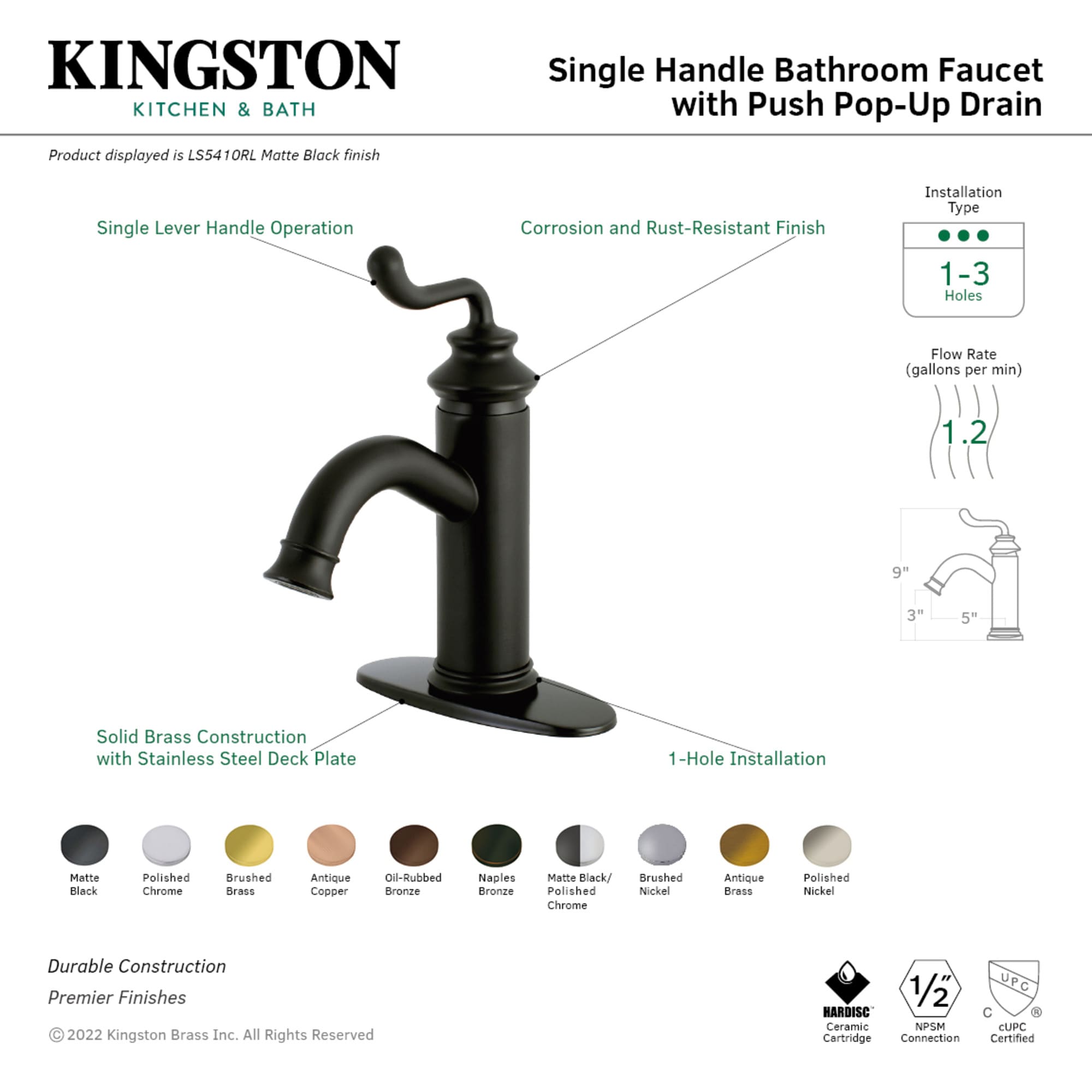 Kingston Brass WLLS5413RL Lavatory-Faucets - View #3
