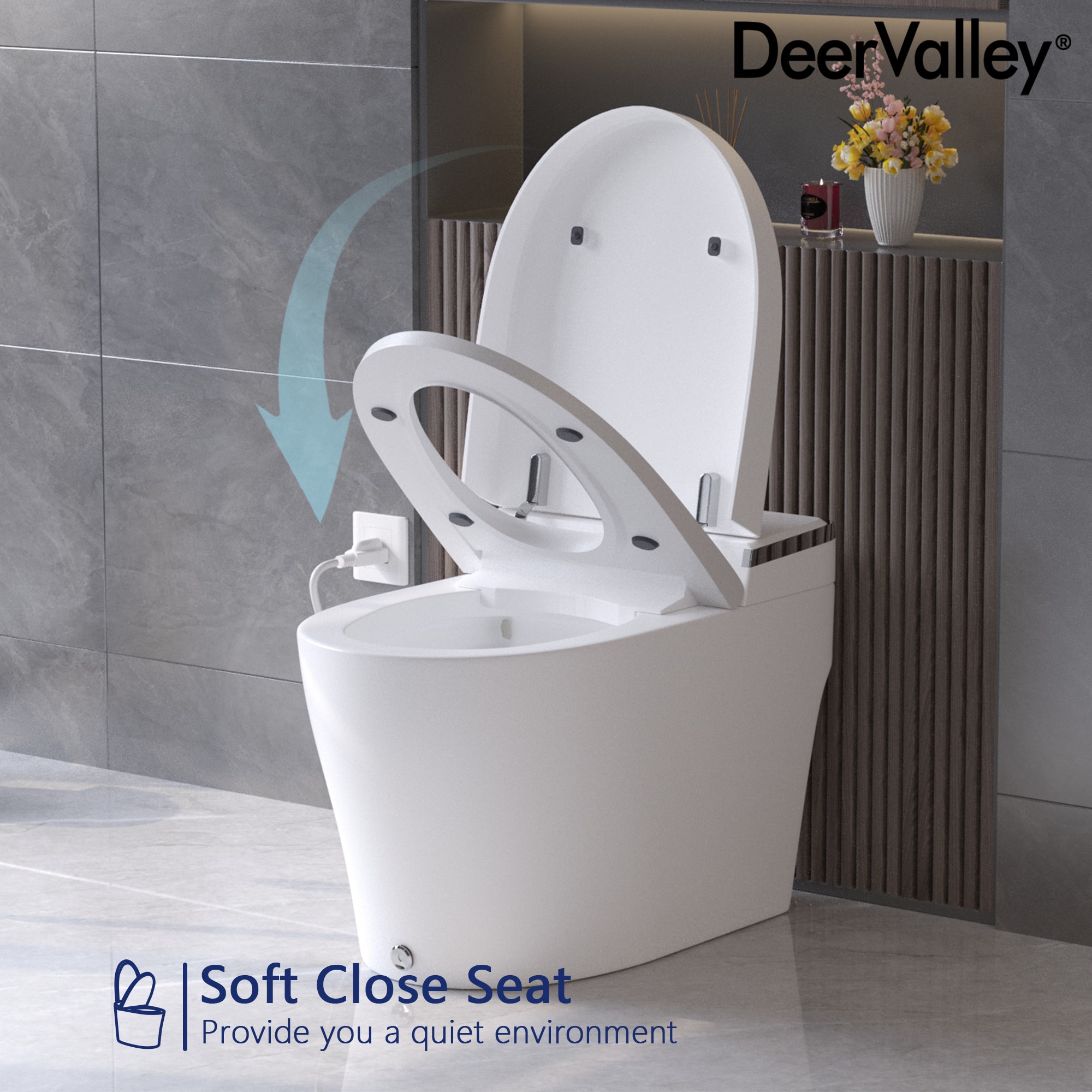 Elongated White Smart Toilet with Heated Seat and Warm Wash