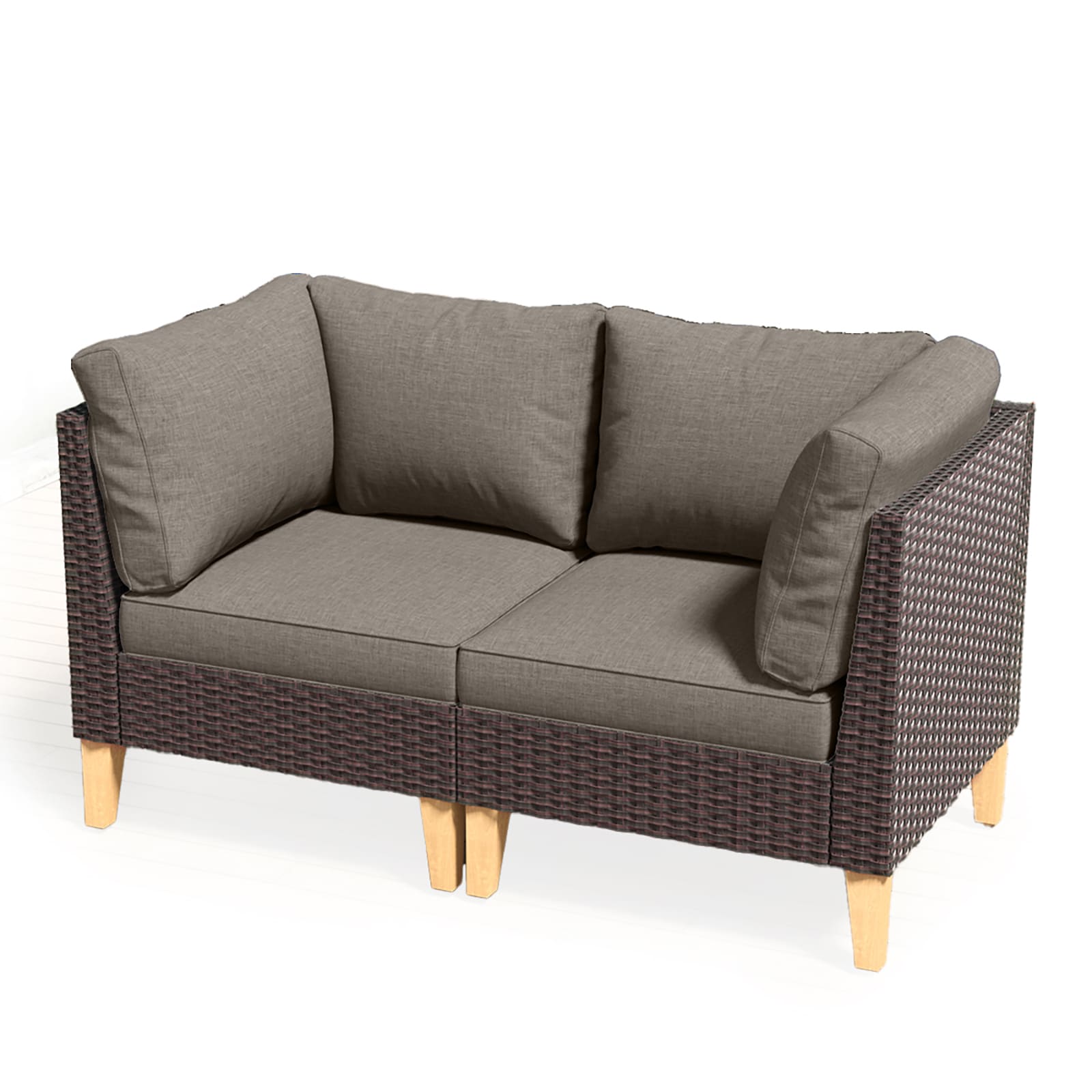 Rilyson FS163X2-3 ModularSofa Wicker Outdoor Loveseat with Gray Cushions and Wicker Frame