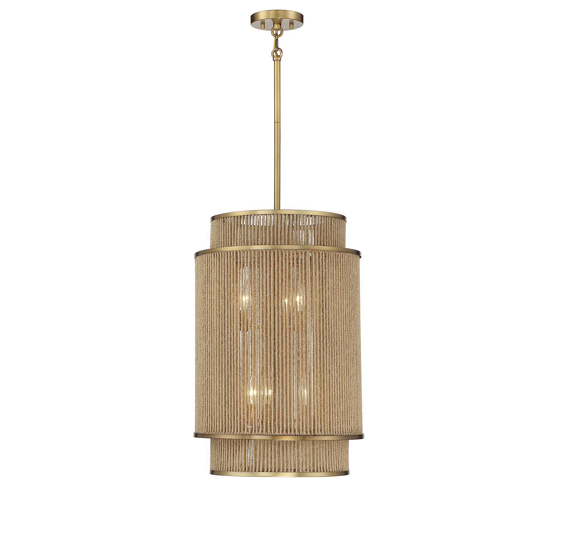 Warm Brass and Rope Adjustable 6-Light Foyer Pendant