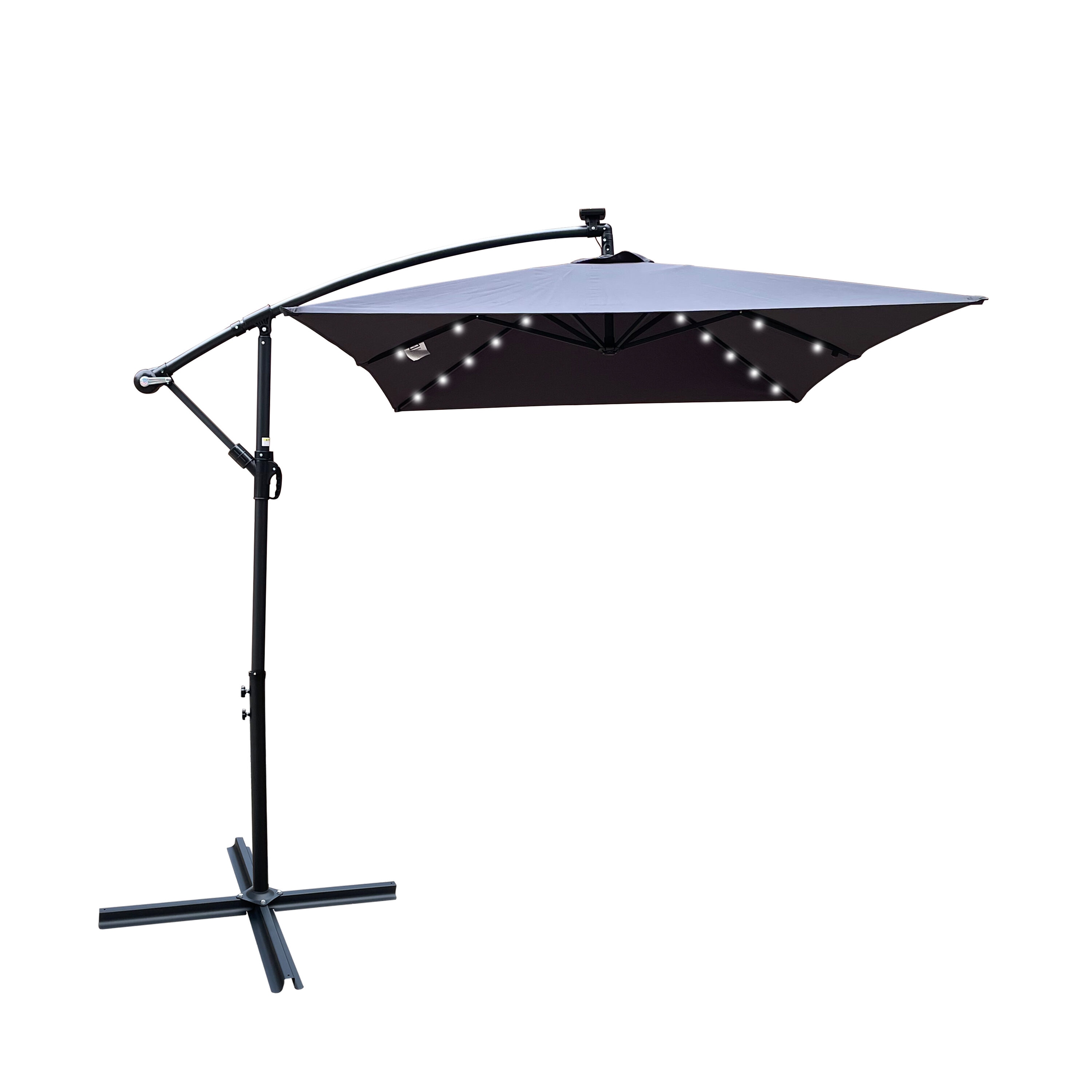 AHIOU HOME ZAAHG-127034UM 10-ft Steel Gray Crank Offset Patio Umbrella with Lights and with Base