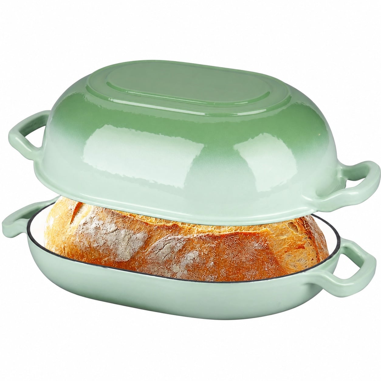 Anqtovp  Enameled Cast Iron Dutch Oven 7QT Green Bread Pan with Lid for Sourdough Homemade Loaves and Meatloaf Oven Safe to 500 Degrees Works on
