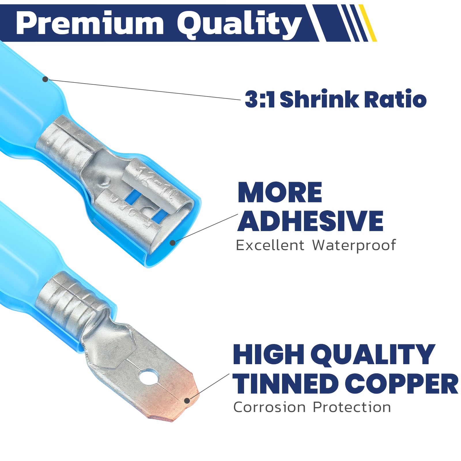 Aoibox 100 Piece Blue Heat Shrink Female Spade Connectors for 16 14 AWG ...