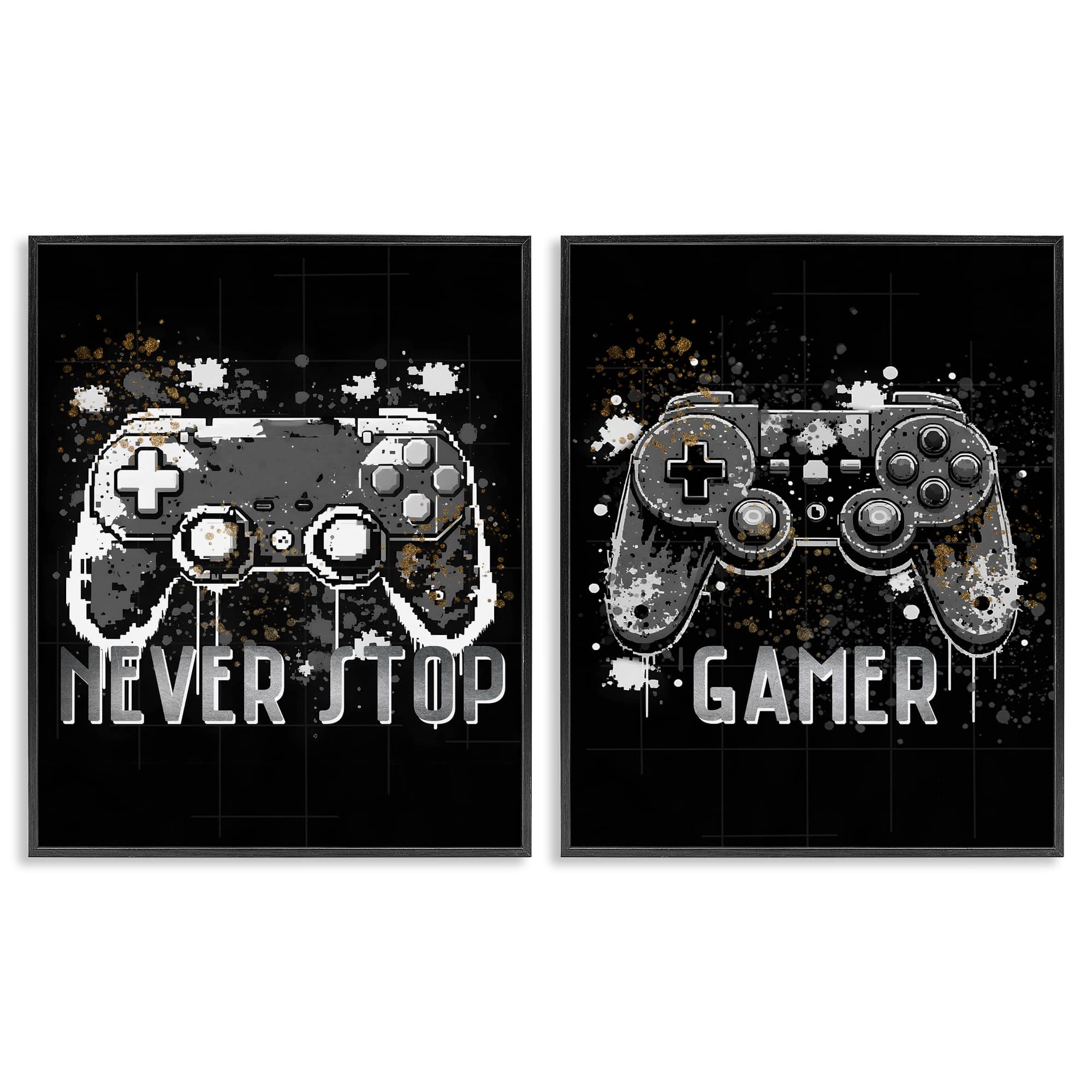 Stupell Industries B2-713-FR-2PC-11X14 Modern Gamer Controller Phrases 2pc Framed Giclee Set design by Kim Allen