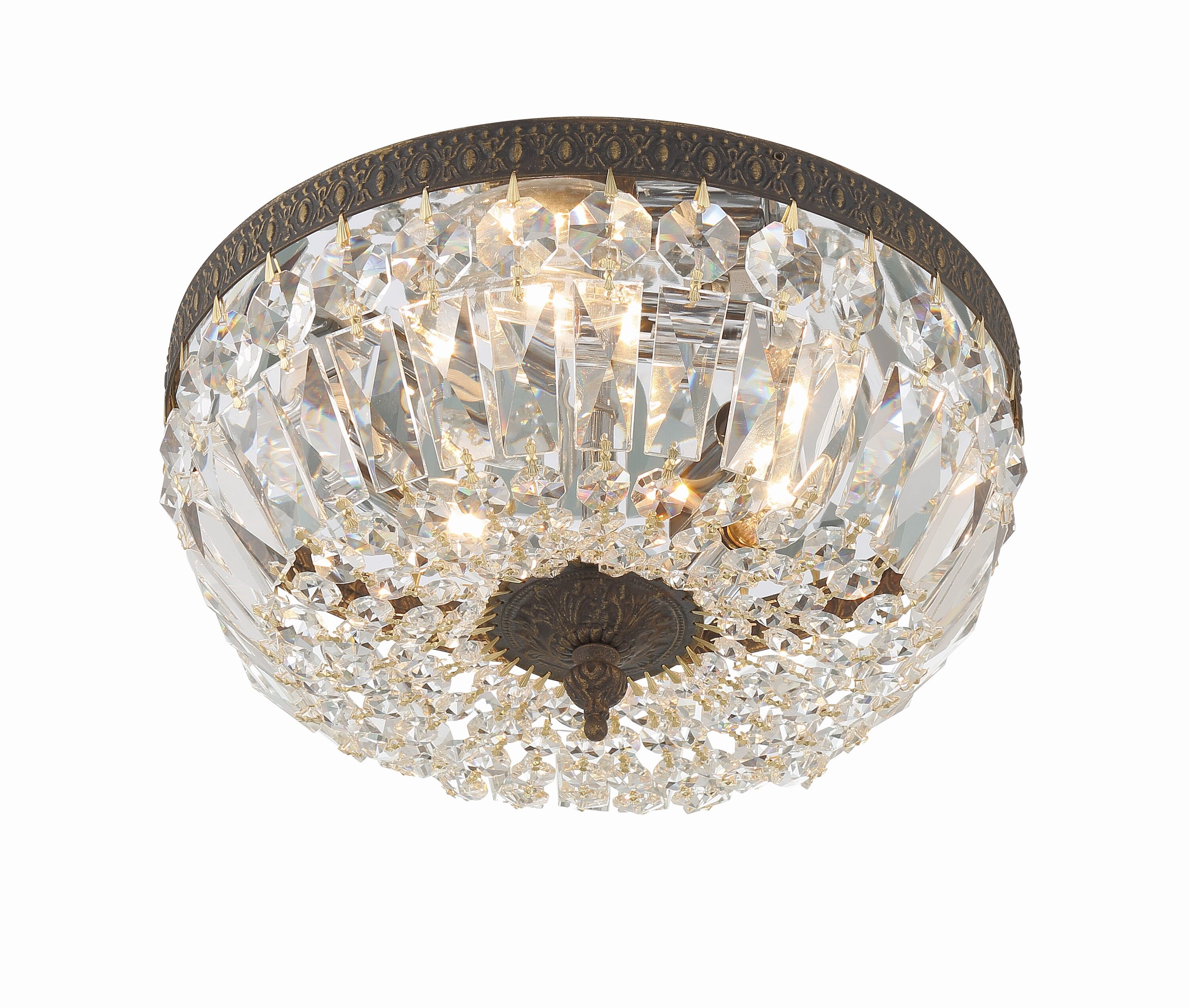 English Bronze Flush Mount with Clear Italian Crystals