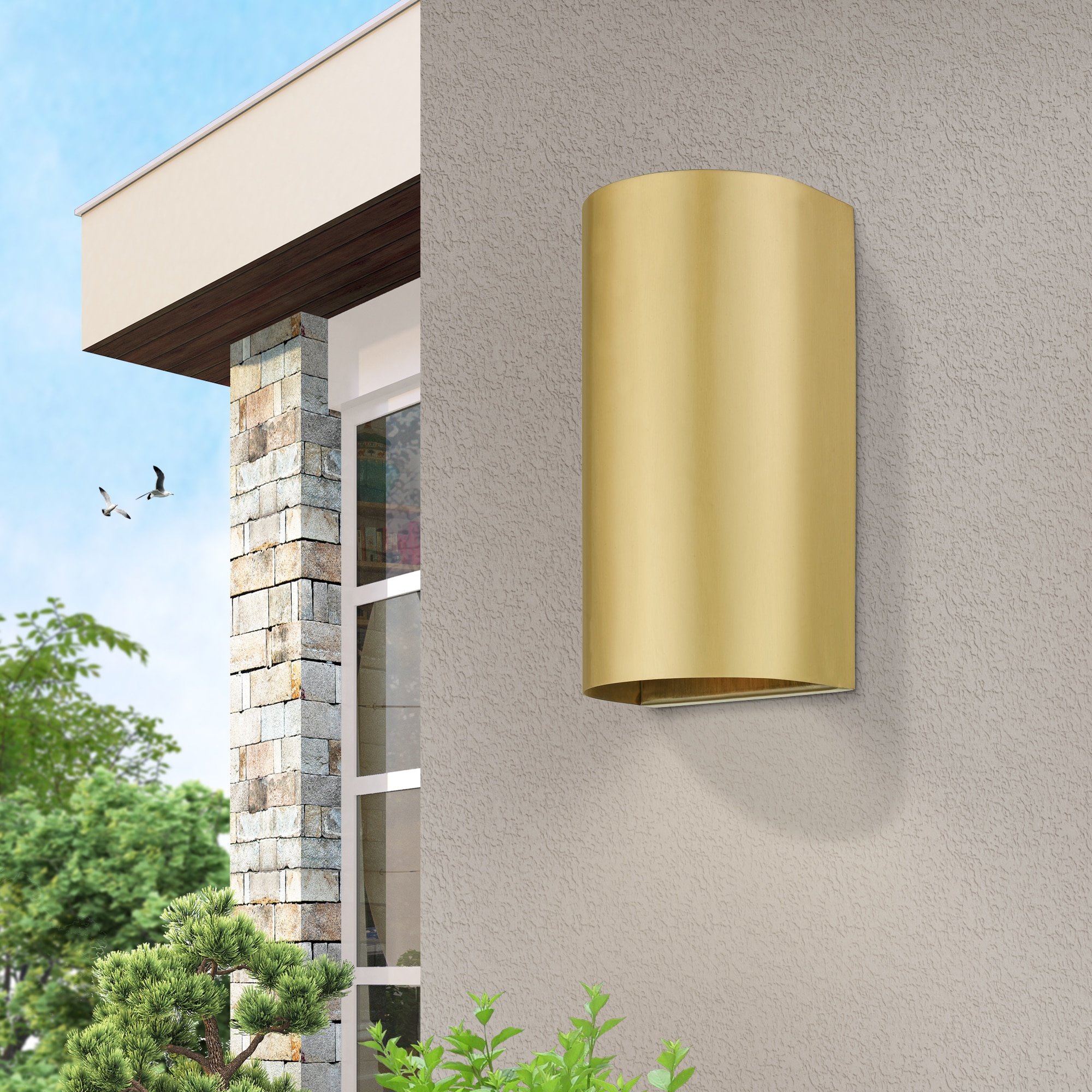 Satin Gold Handcrafted Stainless Steel Outdoor Wall Sconce
