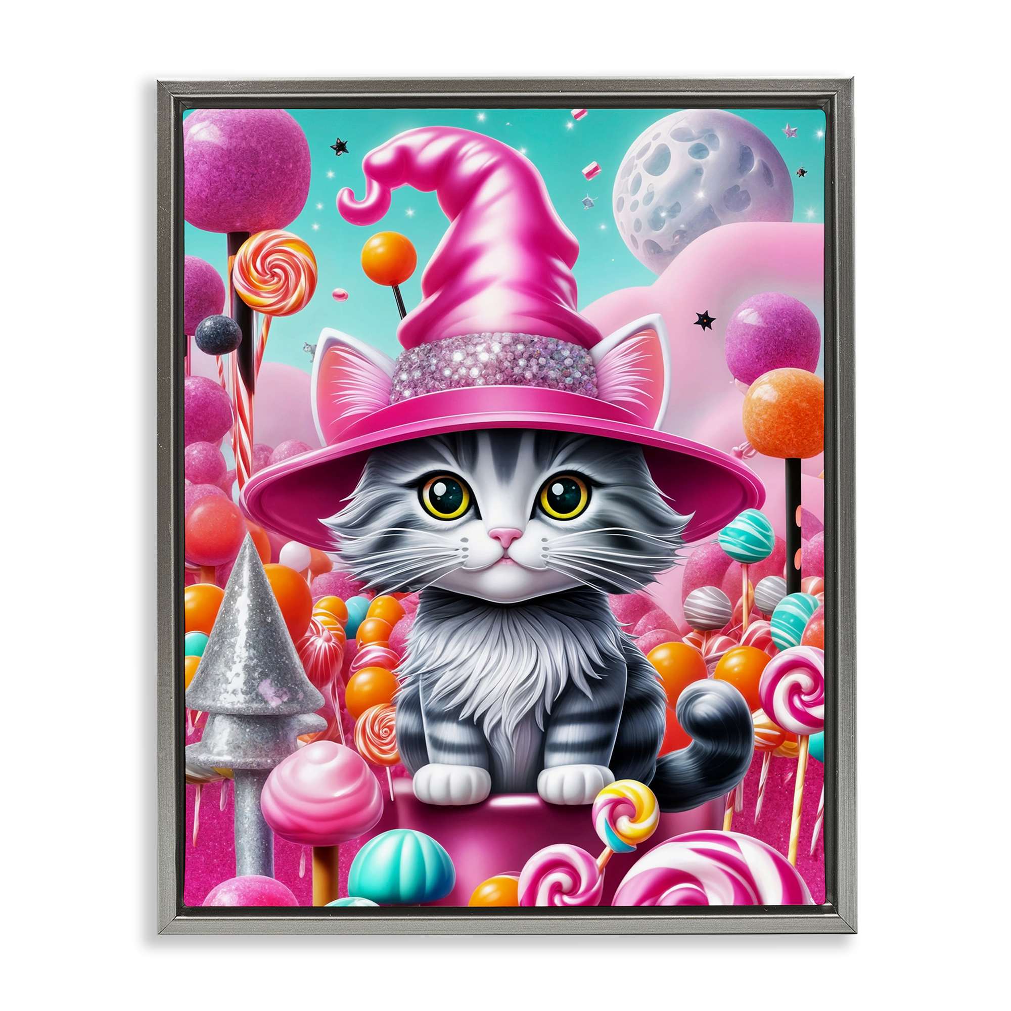Stupell Industries BT-291-FFL-24X30 Kitten Among Pink Candies Gray Framed Floater Canvas Wall Art By Tabz Jones 25 x 31
