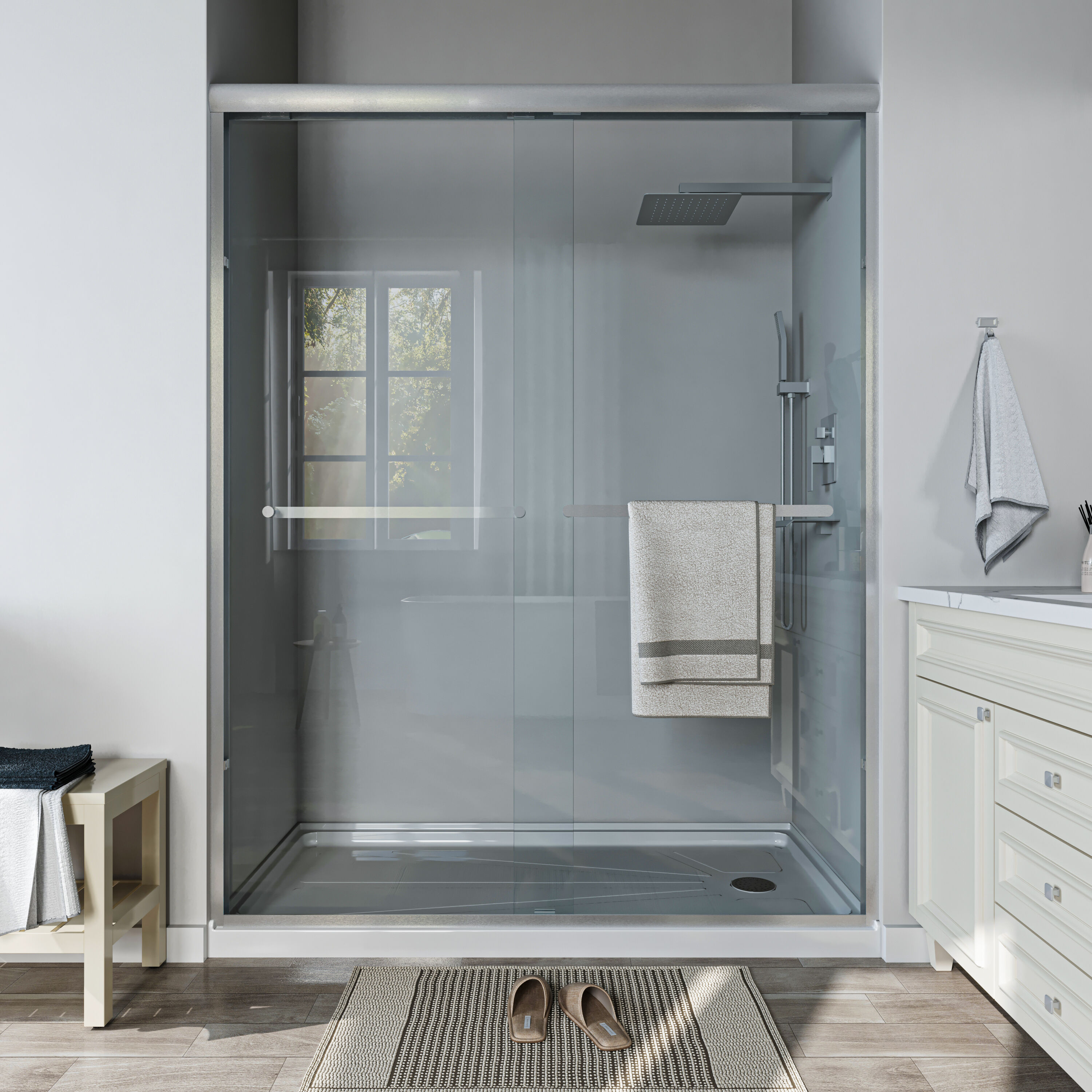 ONWITH  Brushed Nickel 56-in-60-in W x 72-in H Framed Clear Glass Bypass Sliding Shower Door