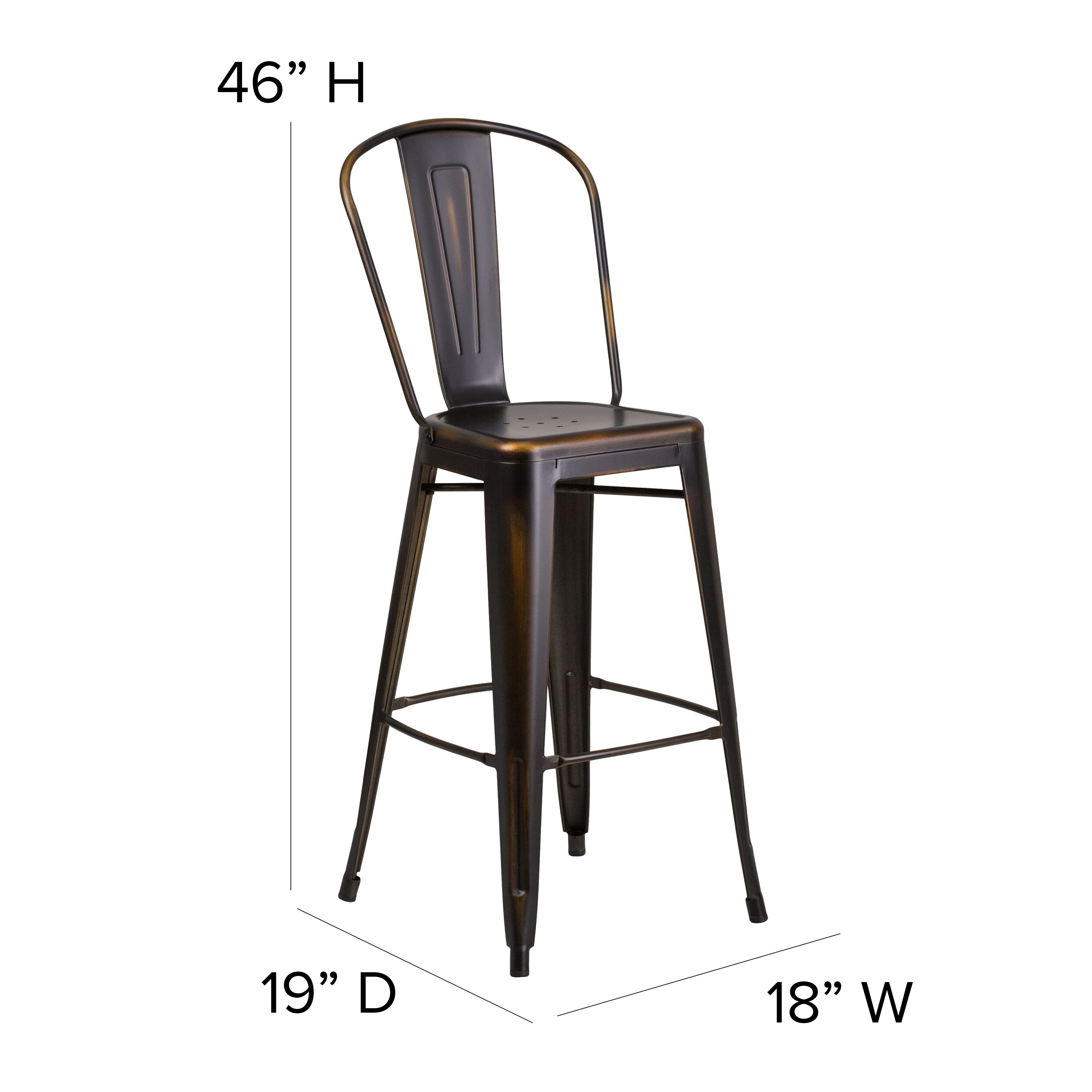 Distressed Copper Metal 30" Bar Stool with Slat Back