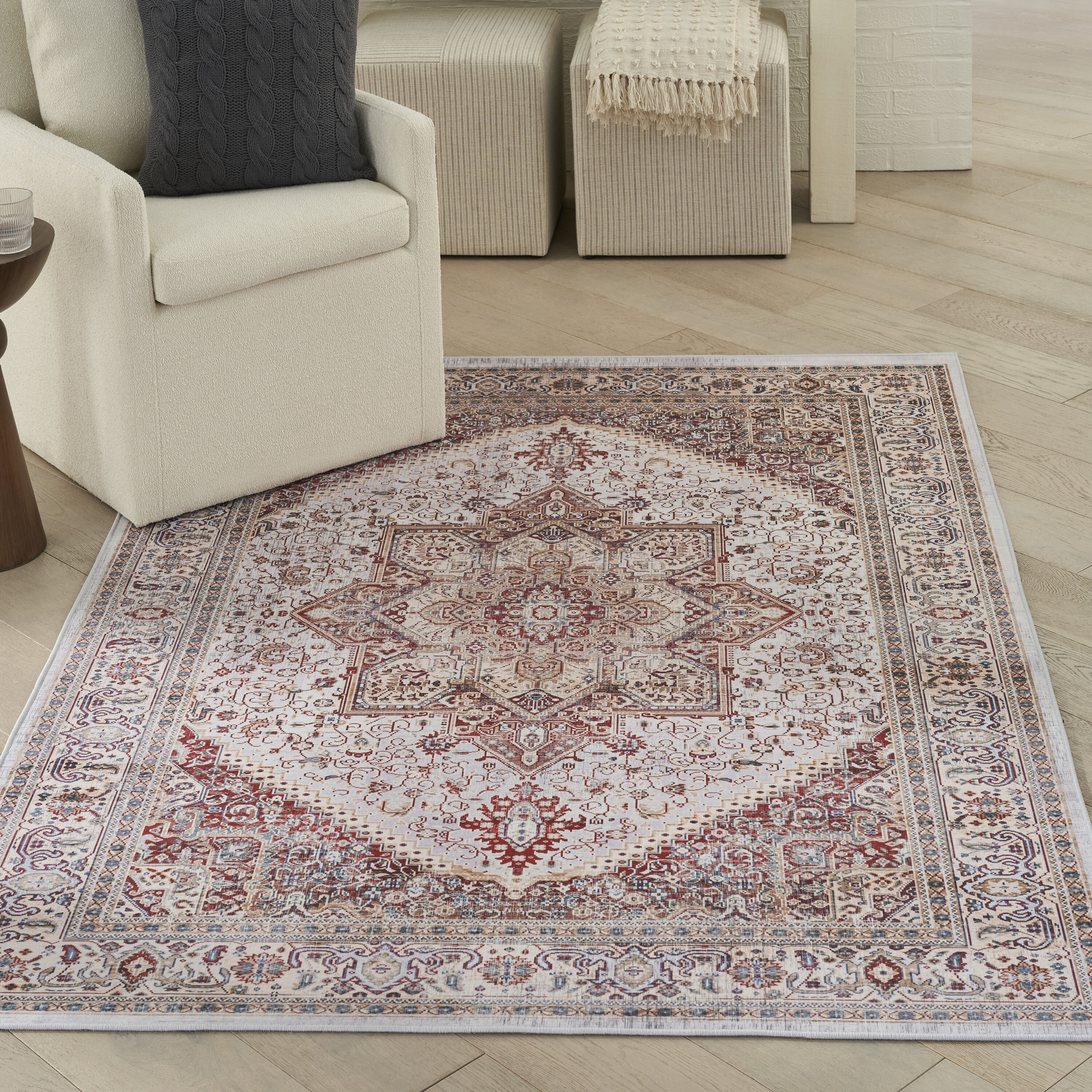 Nourison Home 099446931573 Vintage Home 5 x 7 (ft) Polyester Ivory Red Rectangular Indoor Medallion Persian Area rug