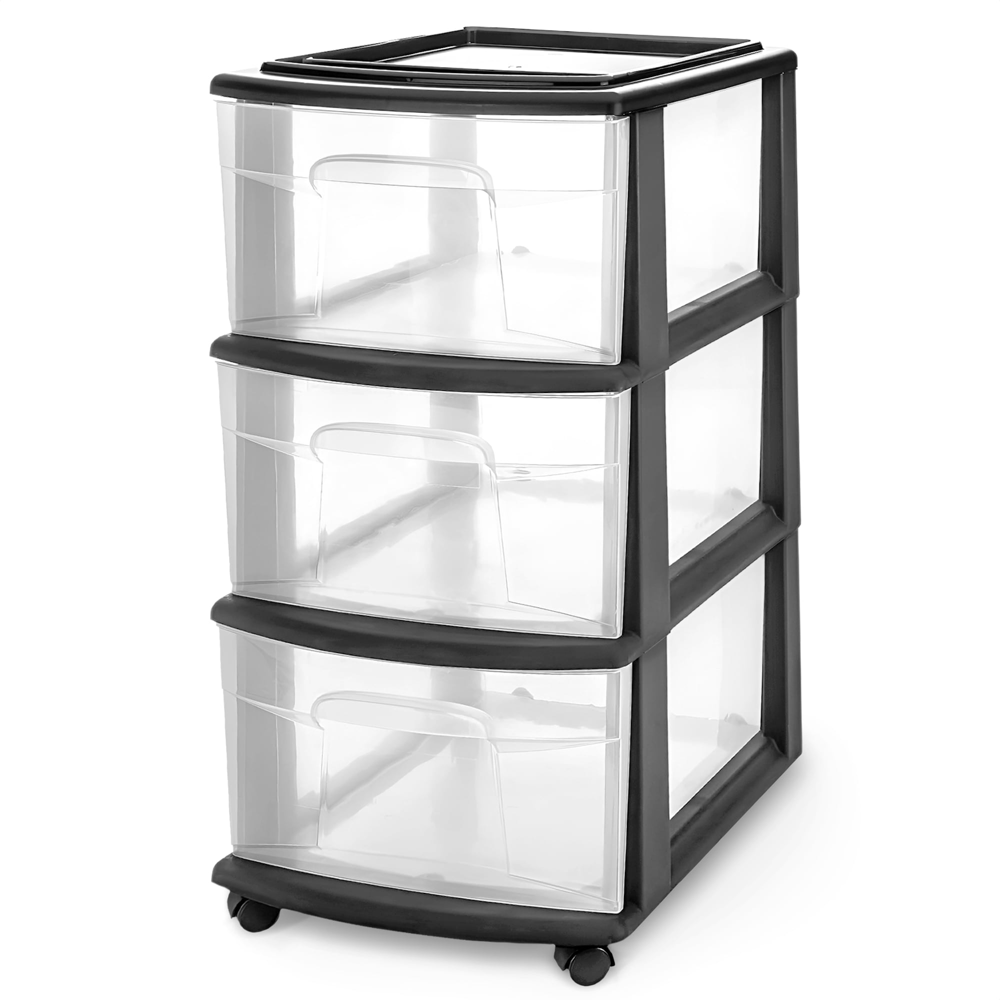 Homz Products 314606 3 -Drawers Black Rolling Plastic Storage Drawer tower 25.5-in H x 14.25-in W x 12.5-in D