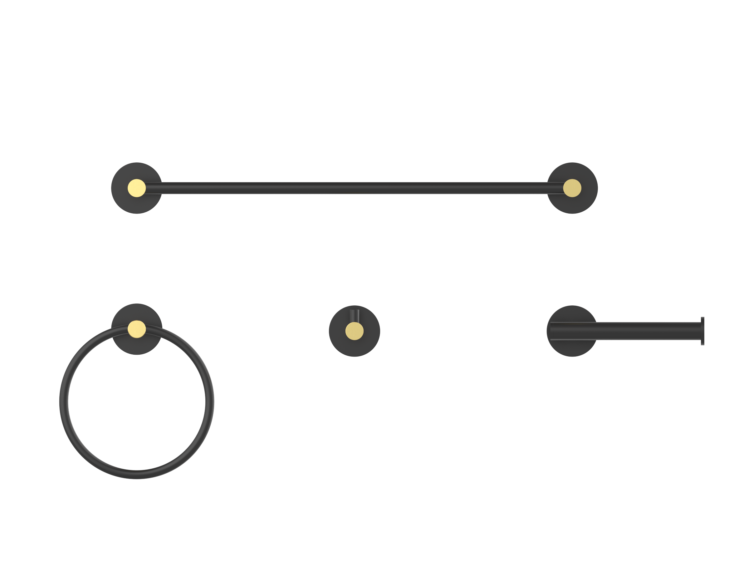 allen + roth 20163-879068 4 -Piece Matte Black and Brushed Gold Decorative Bathroom Hardware Set Towel Bar, Toilet Paper Holder, Towel Ring ,Robe Hook Included