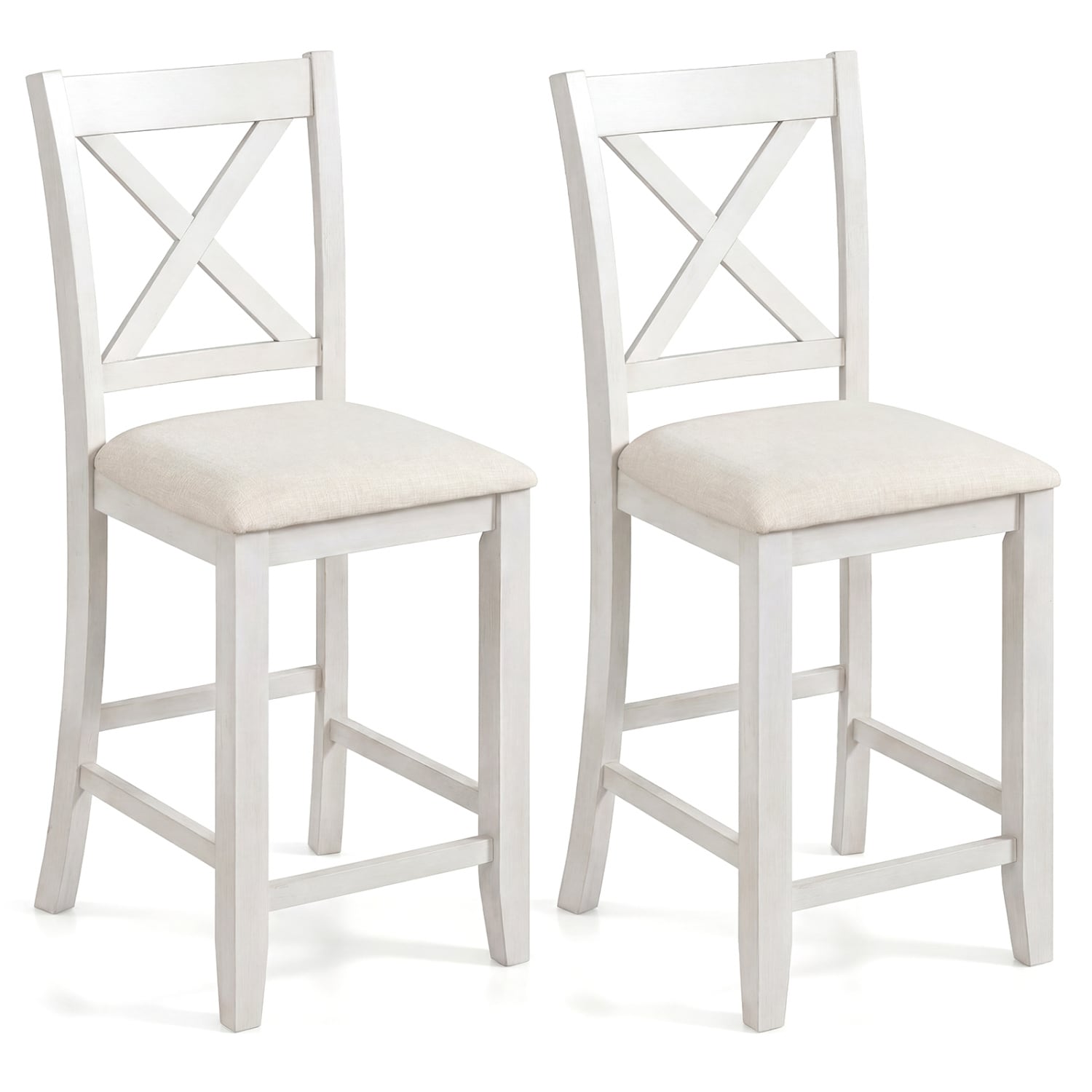 Slickblue - Set of 2/4 Counter Height Bar Stools with Cushioned Seat Footrest and Cross Back for ...