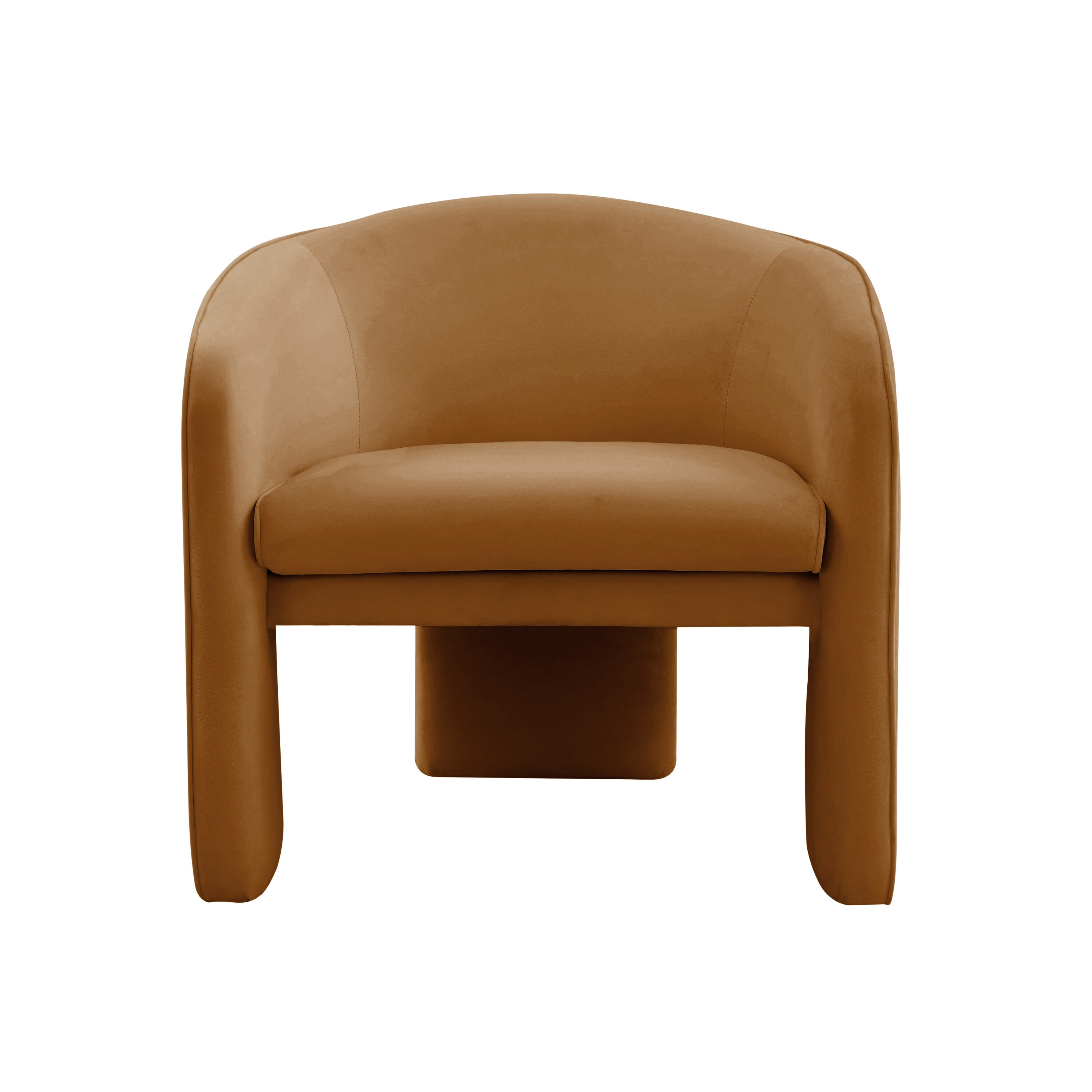 Cognac Velvet Barrel Accent Chair with Wood Frame