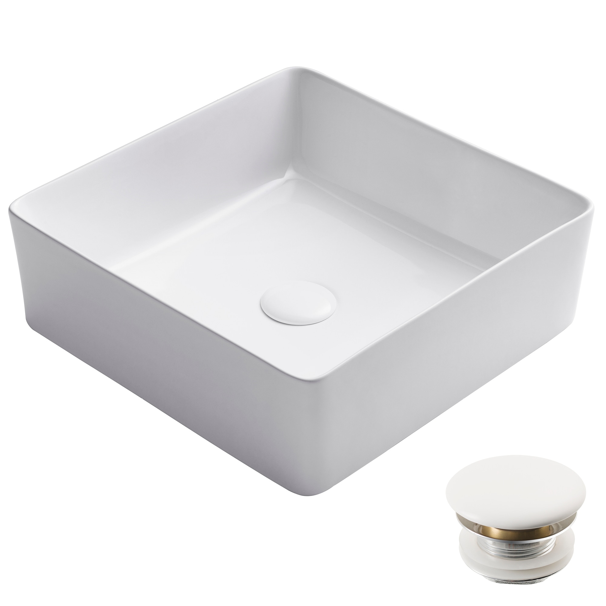 Kraus KCV-202GWH-20 Viva Ceramic Vessel Square Traditional White Bathroom Sink with Drain Included ( 15.75-Inches x 15.75-Inches )