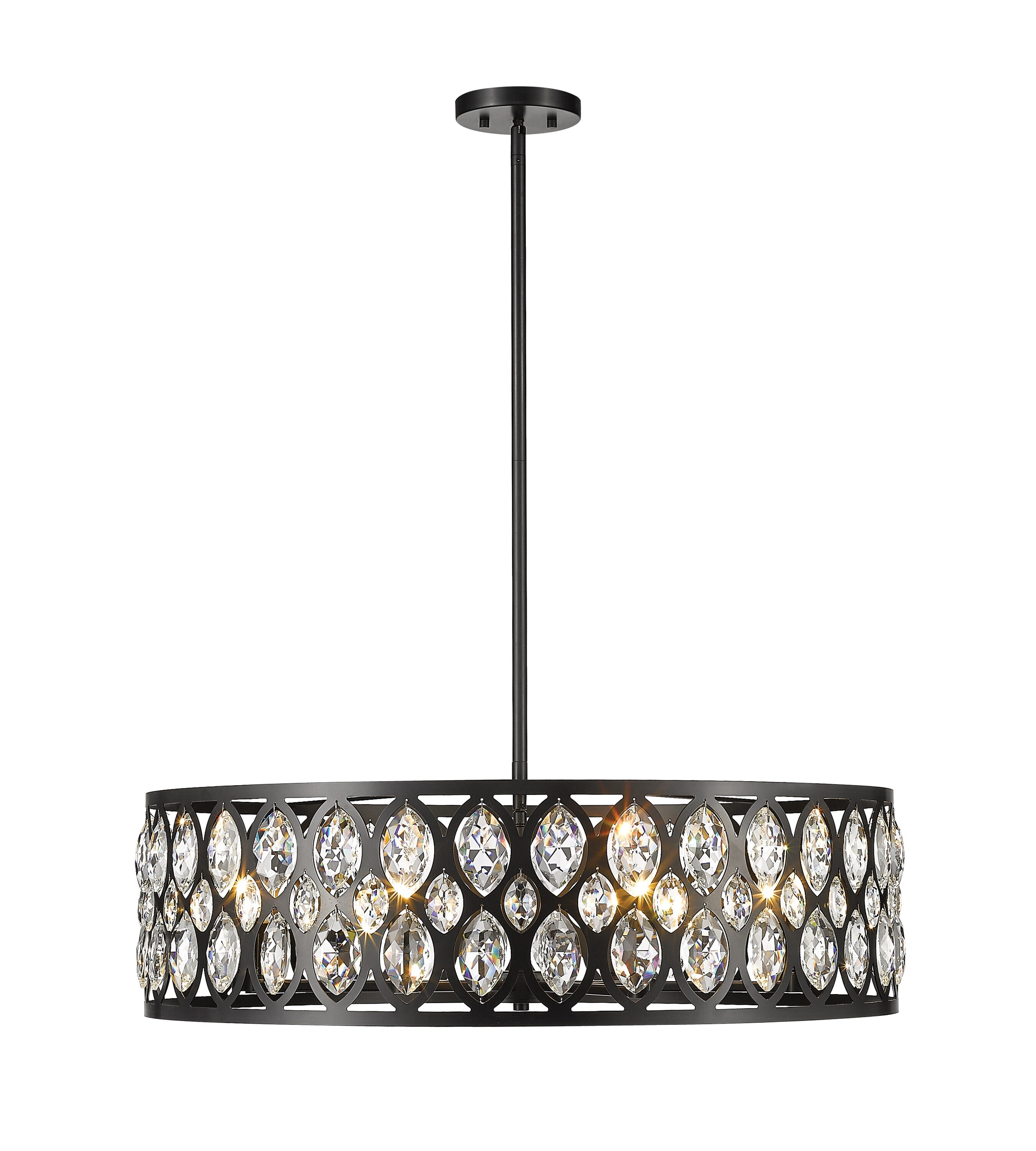Elegant Matte Black Crystal Pendant 8-Light Chandelier