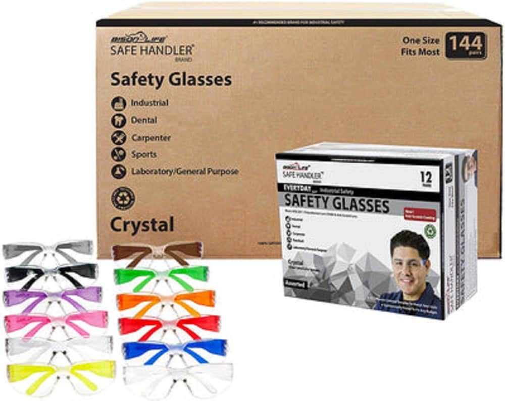 Safe Handler 144 Pack, Crystal Clear Lens Red Temple Polycarbonate