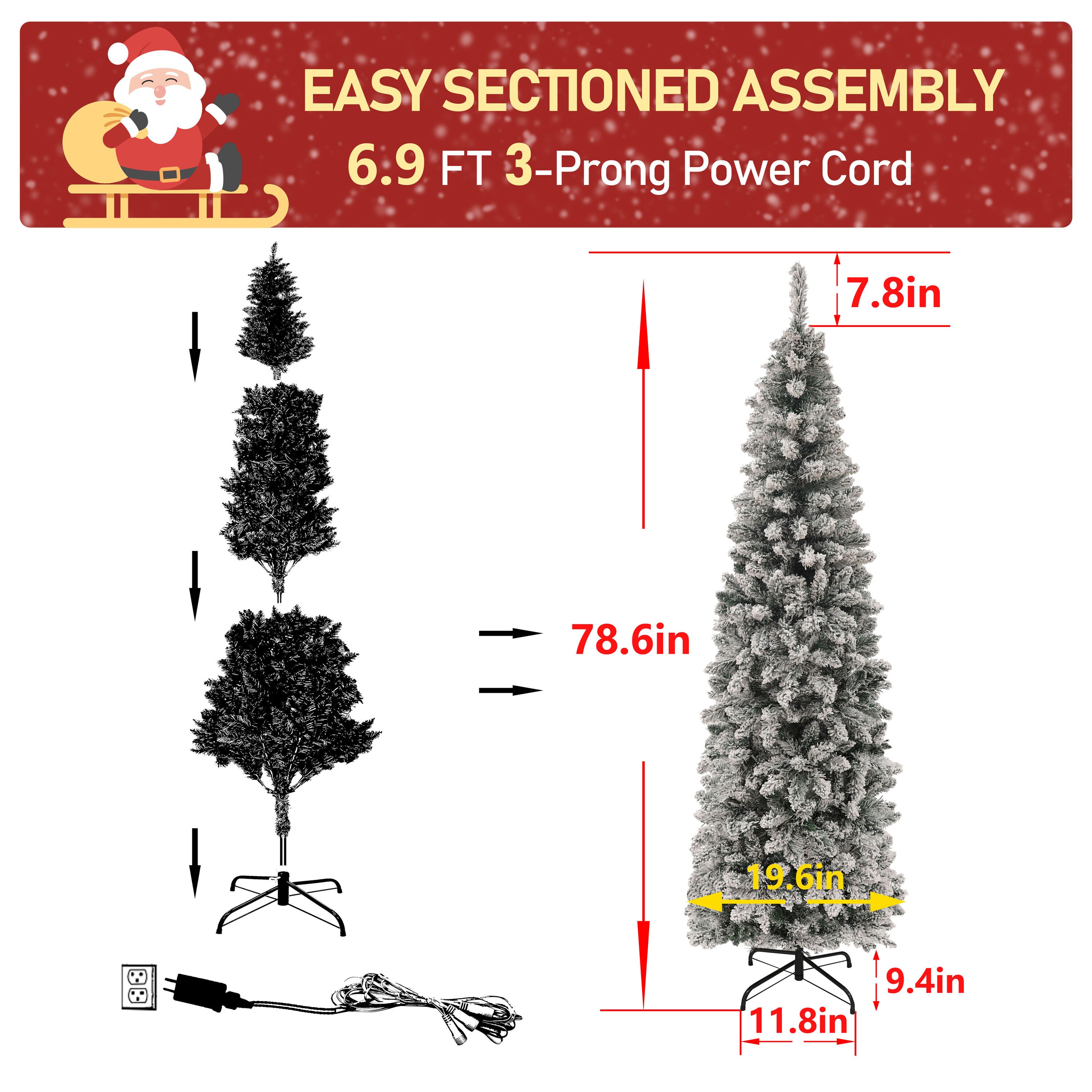 VEIKOUS 6-ft Pine Pre-lit Pencil Artificial Christmas Tree with LED ...