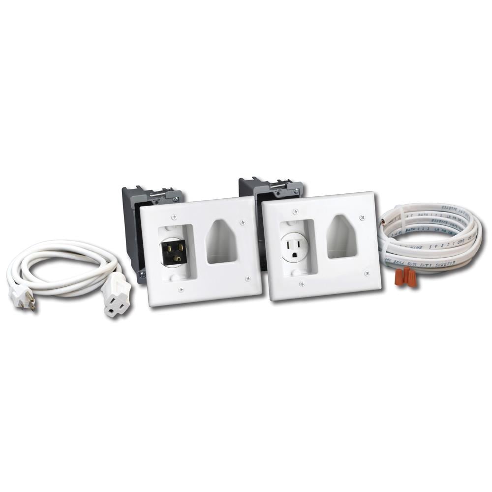 DataComm Electronics 50-3321-WH-KIT Flat Panel TV Cable Organizer  Remodeling Kit with Power Outlet - White