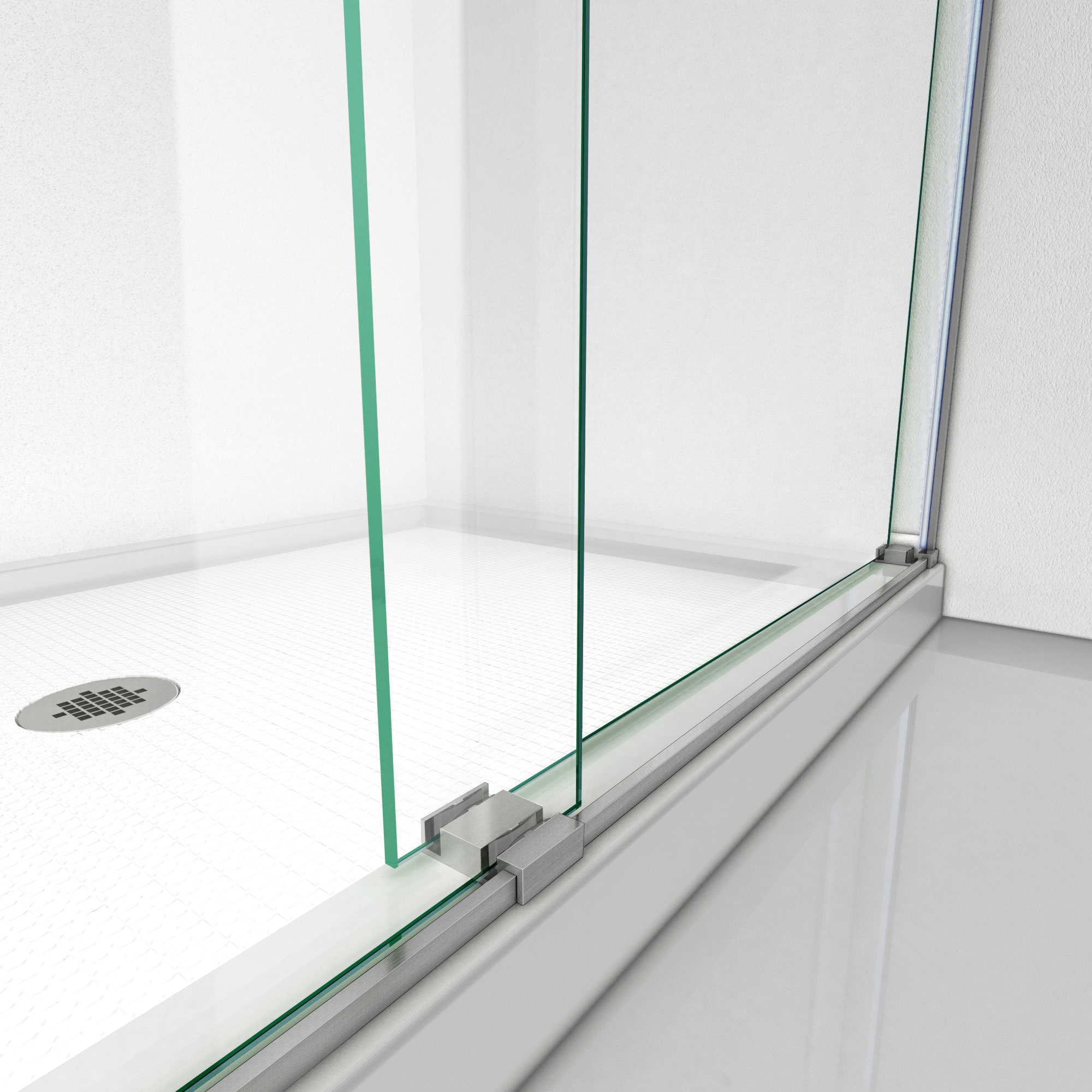 Essence Frameless Brushed Nickel Sliding Shower Door with Clear Glass