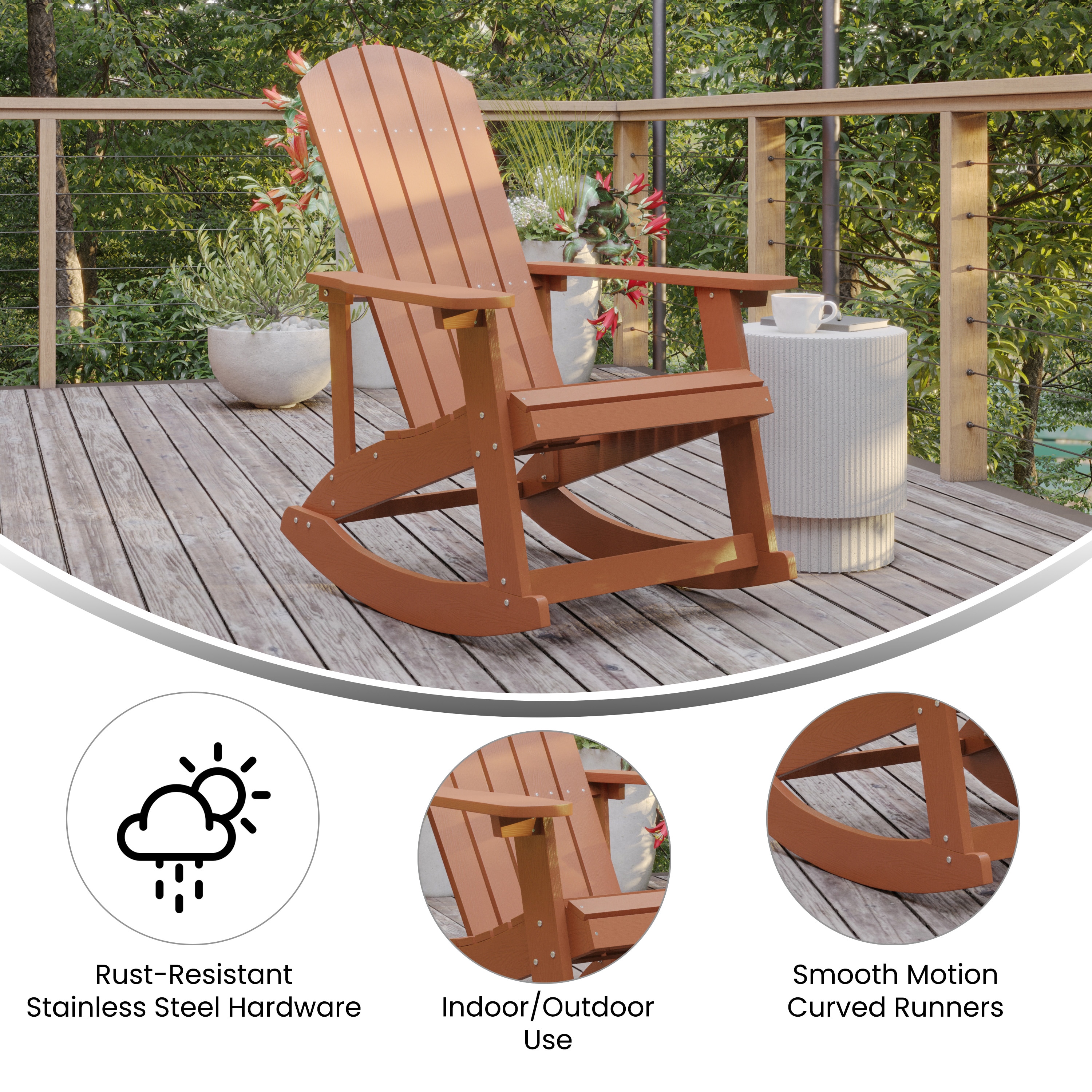 Red Polystyrene Adirondack Rocking Chair with Arms