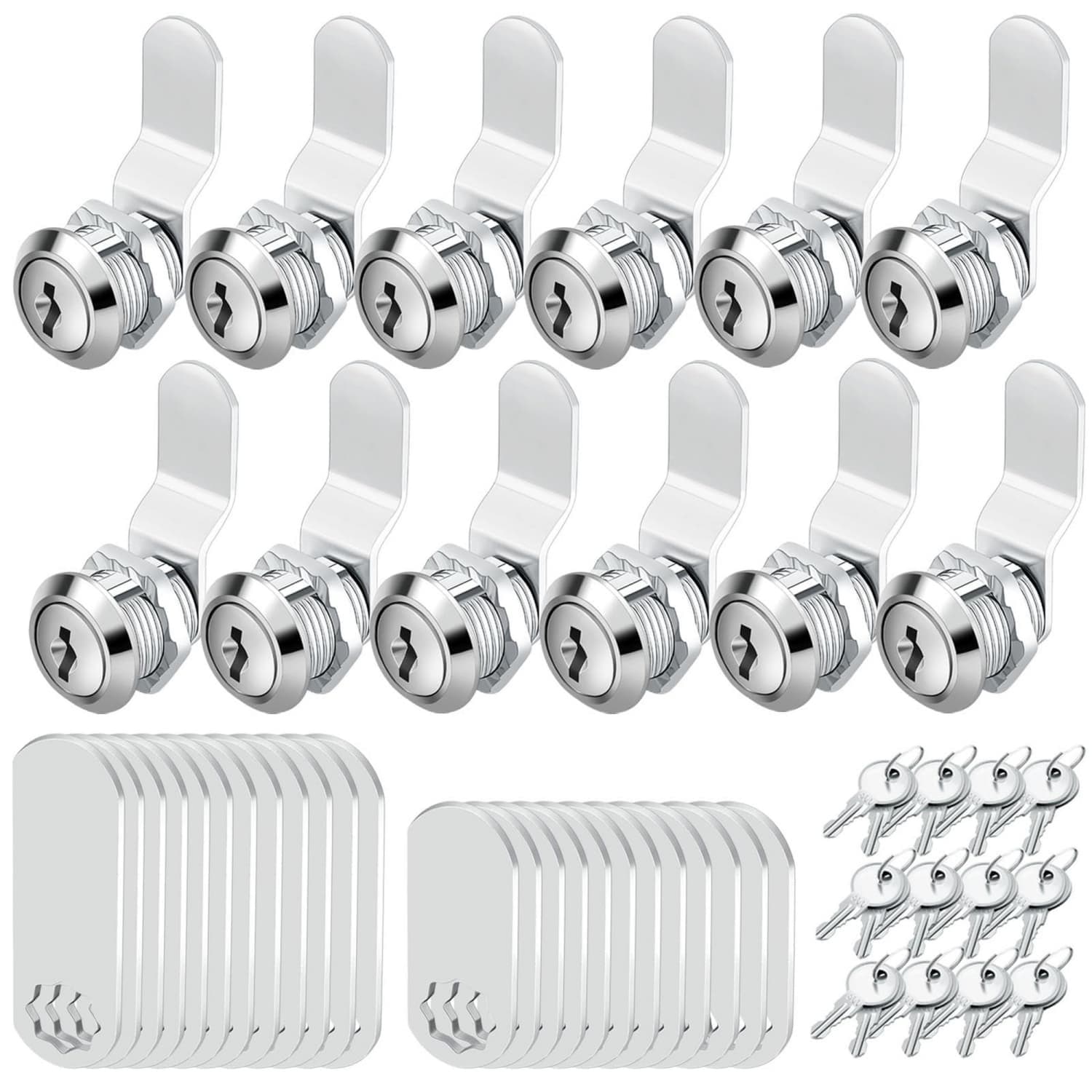 OGETFUUR 12 Pack 5/8-in Cam Lock Keyed Alike Zinc Alloy Chrome-plated Anti-oxidation Waterproof Rustproof Corrosion Wear Resistant 2 Keys Each for Drawers Mailboxes RVs Toolbox Cabinet Locks