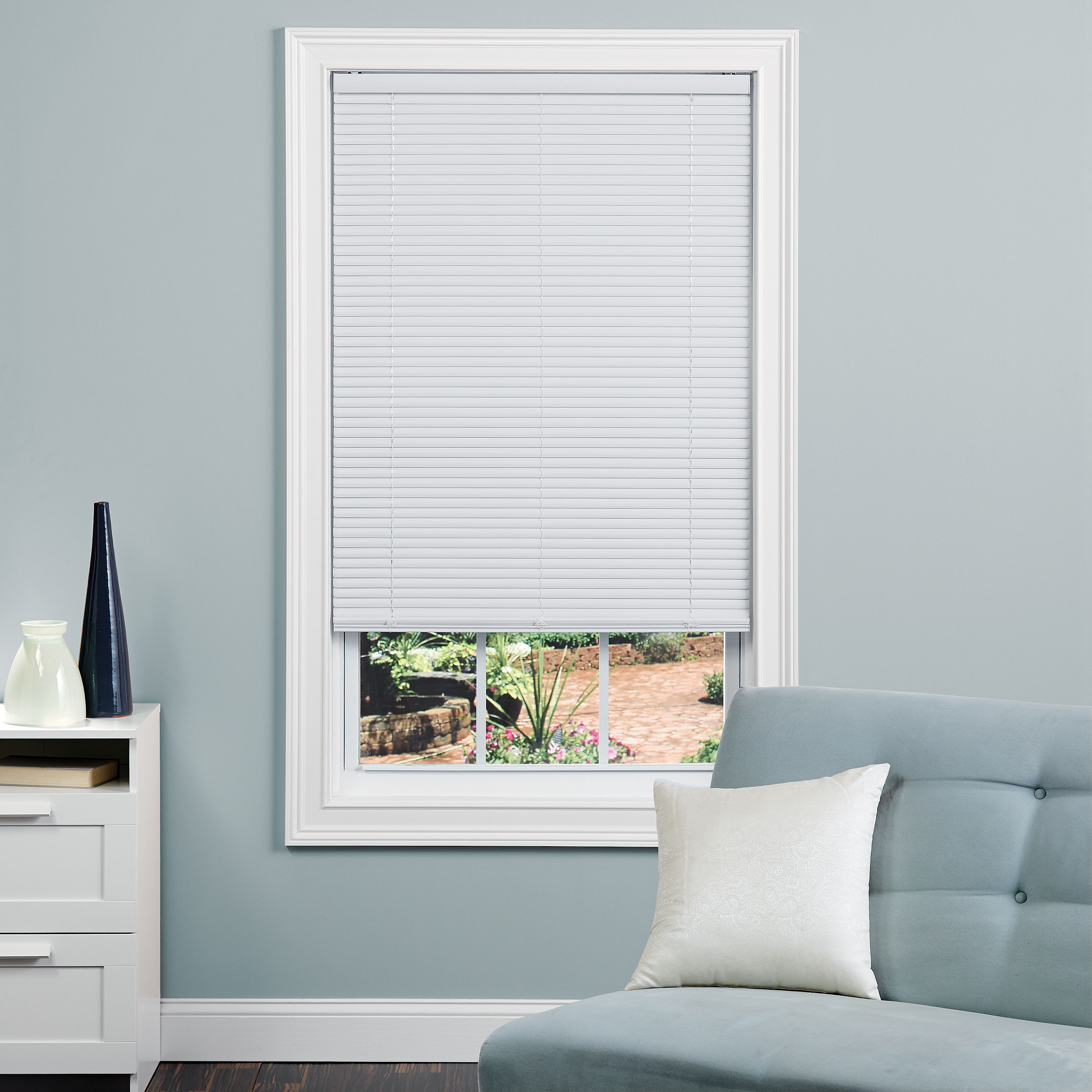 Project Source Style Selections 1-in Slat Width 35-in x 64-in Cordless  White Vinyl Room Darkening Mini Blinds at Lowes.com