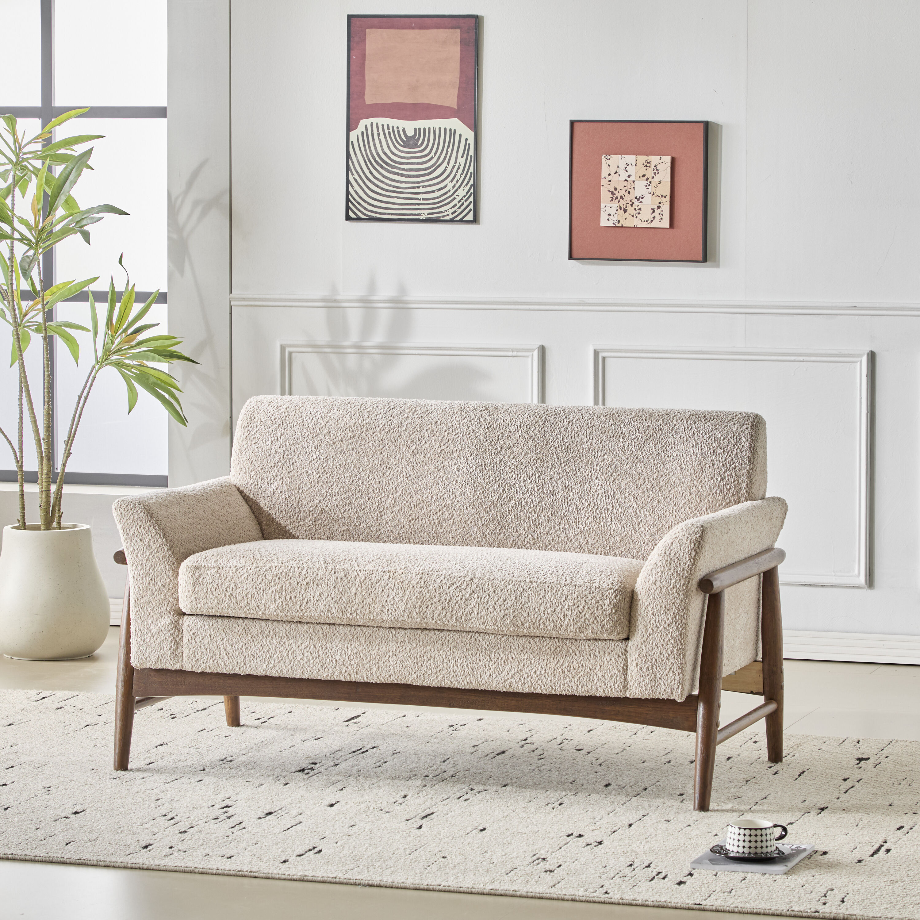 Christopher Knight Home - Modern Mid-Century 57.5-inch Boucle Upholstered Flared Arms Loveseat - ...