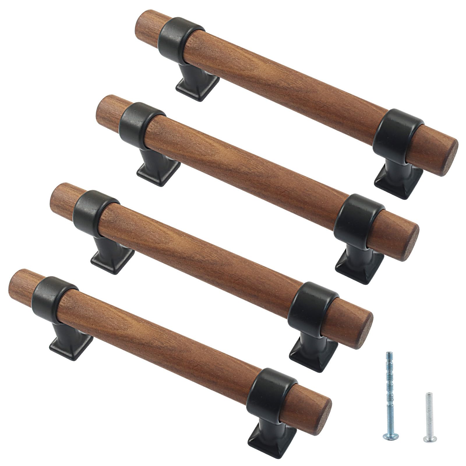 SenQWFa 4 Pack Wood Cabinet Pulls Wooden Drawer Handle 96 mm 3-3/4 inch Hole Centers Knob Pull Handles with Screws Brown #LDC0821C317