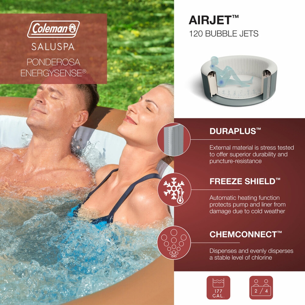 Coleman Ponderosa 4-Person Round Inflatable Hot Tub with EnergySense Cover