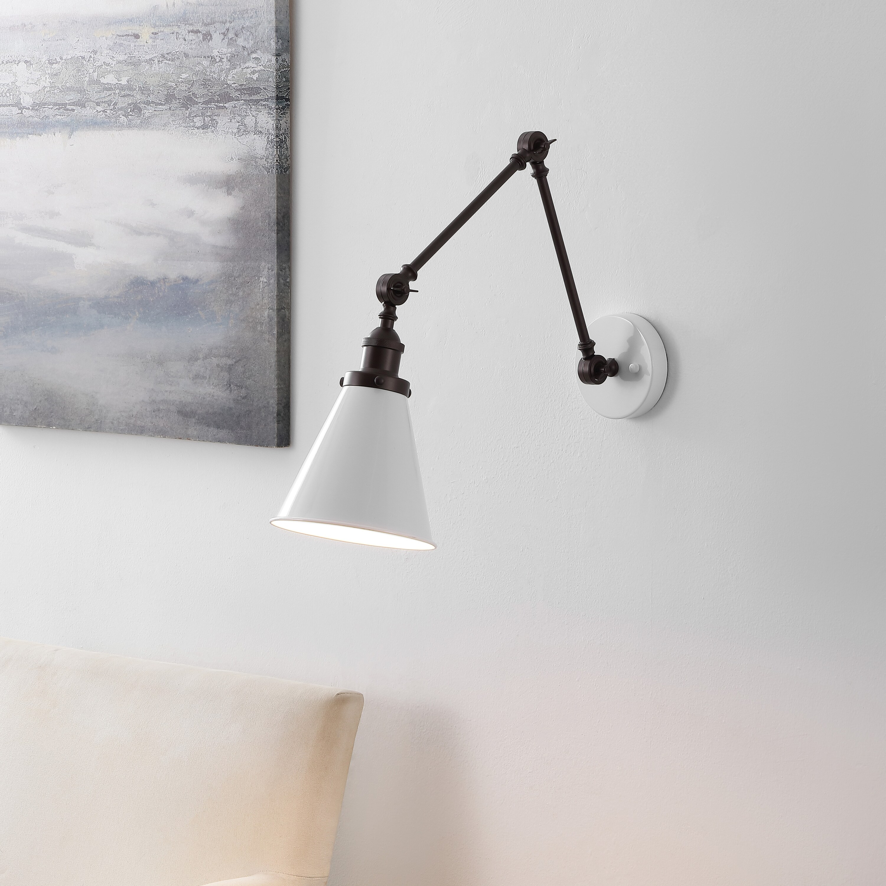 JONATHAN  Y JYL7462C Rover Classic Adjustable Arm 7.00-in W 1 -Light Polished Black Industrial Wall Sconce