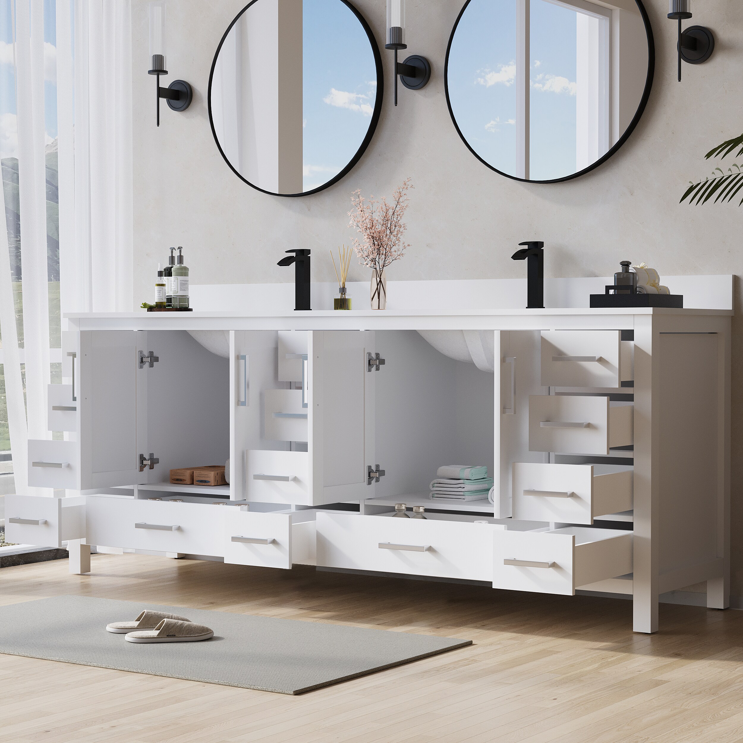 WELLFOR EX4 60-in x 32-in Lighted LED Fog Free Surface/Recessed Mount Silver Mirrored Soft Close Medicine Cabinet with Outlet